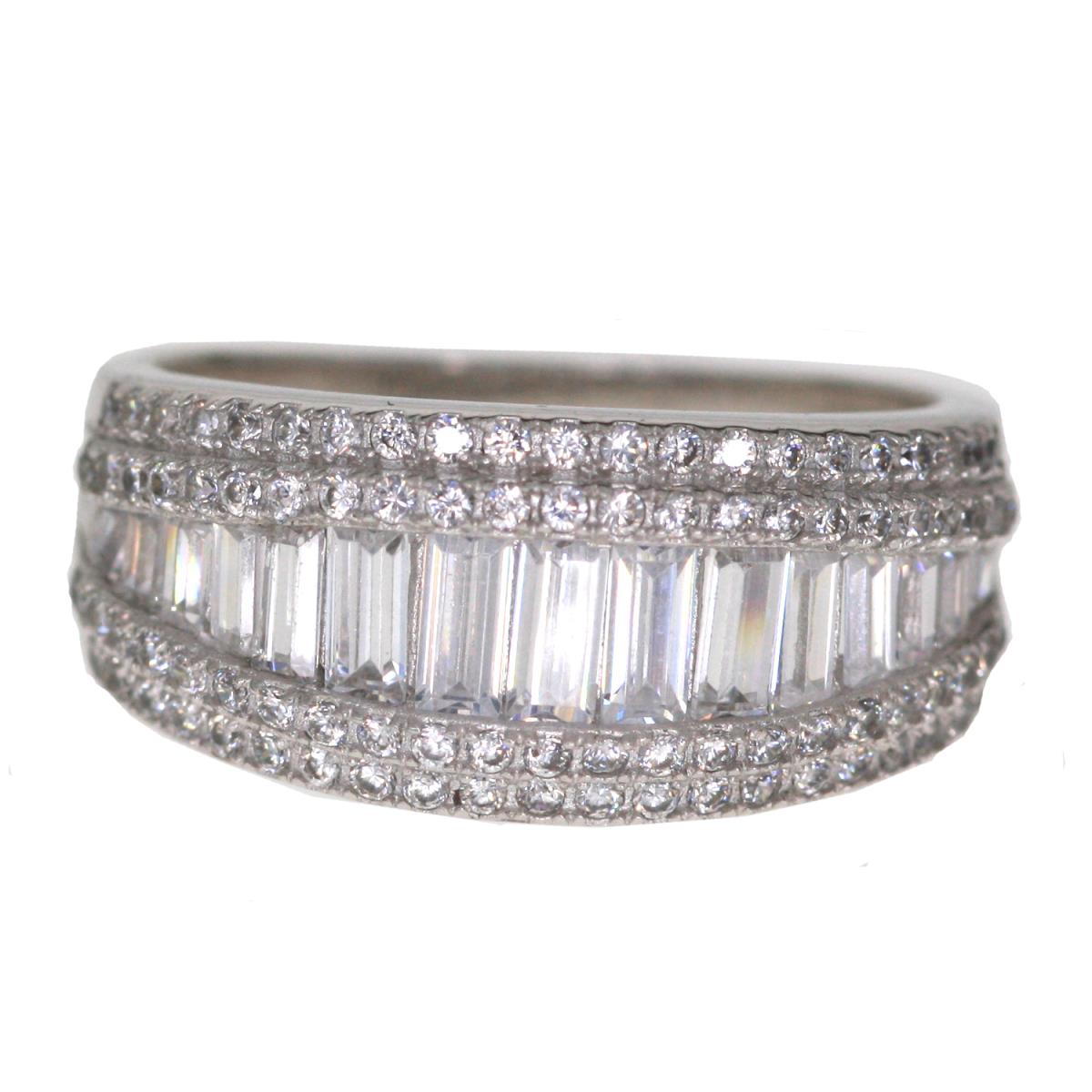Sterling Silver Rhodium Baguette Fashion Ring