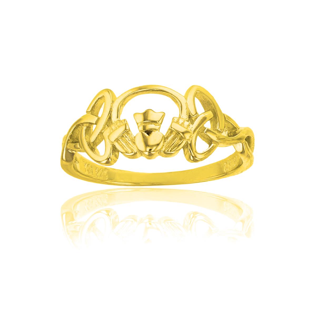 Sterling Silver Yellow 1M High Polished Celtic Claddagh Ring