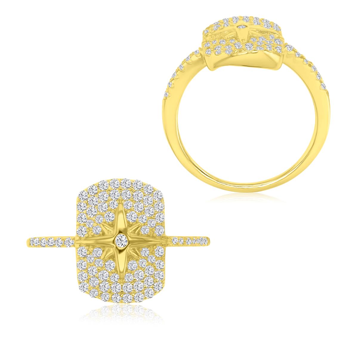 Sterling Silver Yellow 10.5x14.5mm White CZ Star Pave Fashion Ring