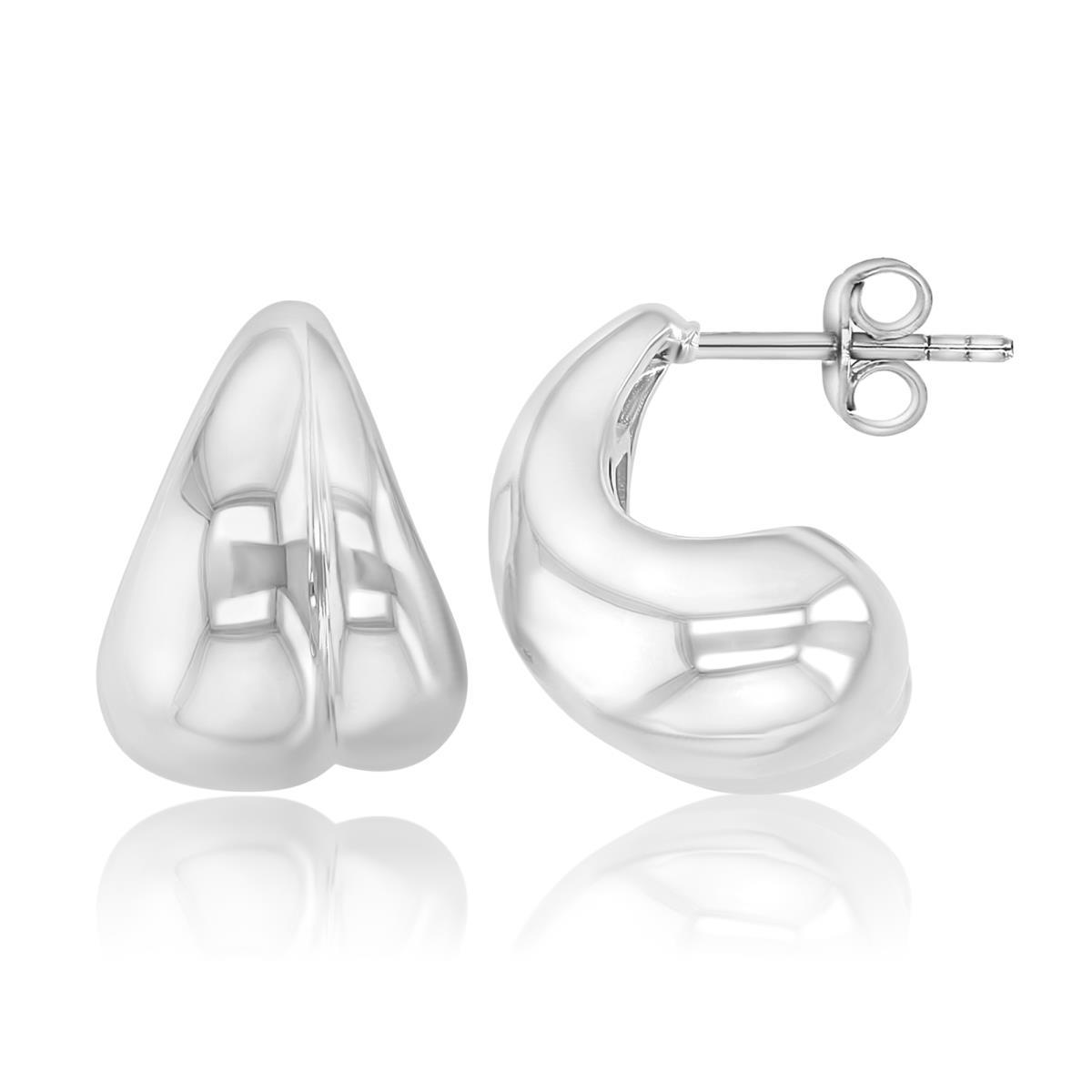 Sterling Silver Rhodium 18mm Crescent Huggie Earrings