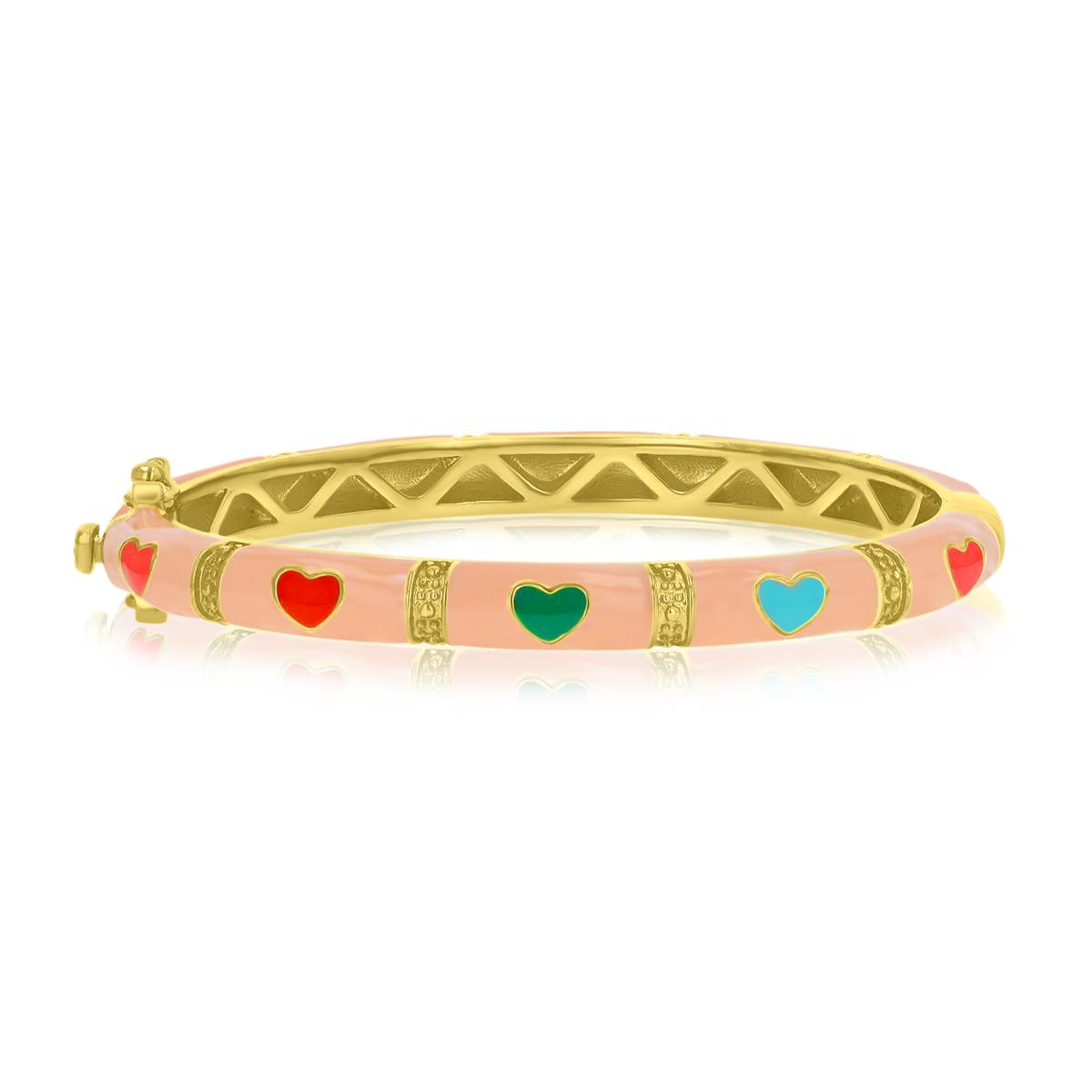 Brass Yellow 45X38MM Pink & Multi Color Enamel Hearts Kid's Bangle