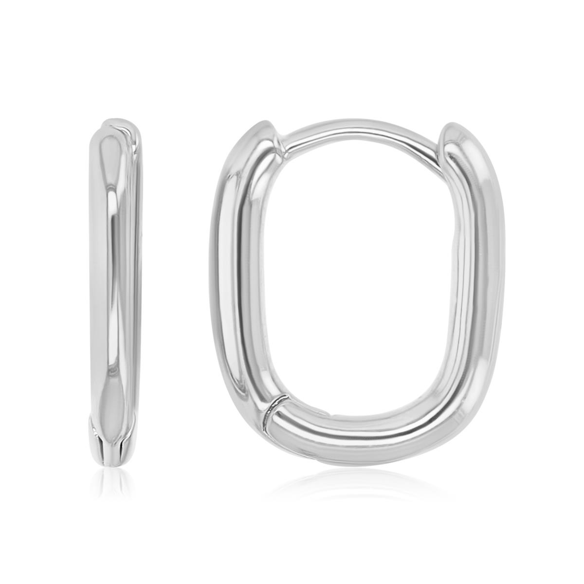 Brass Rhodium 15mm Rounded Oval Huggie Earrings