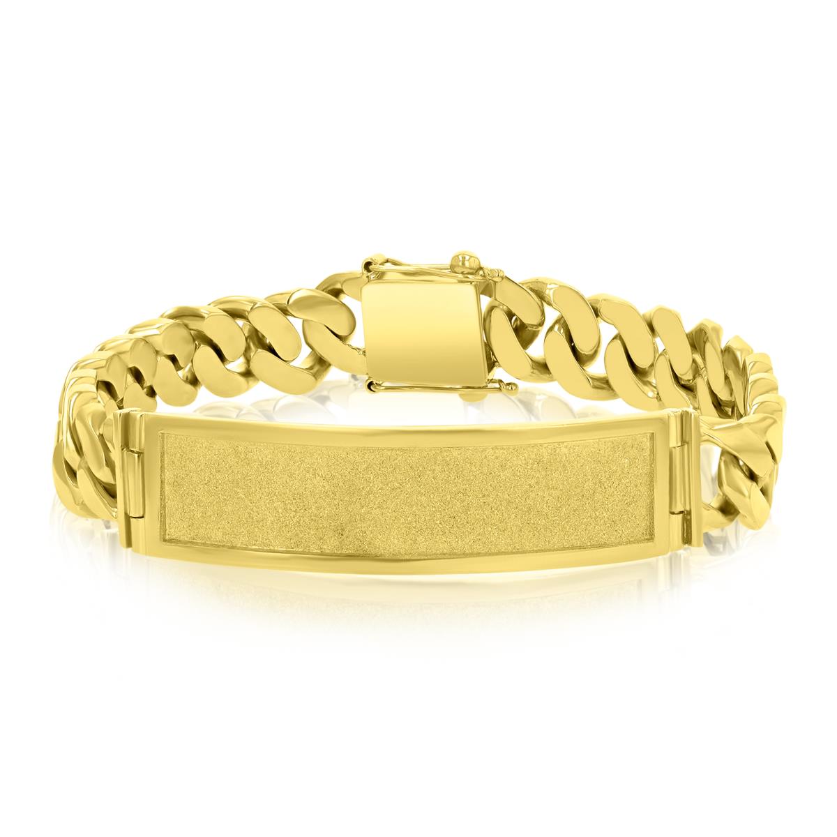 14K Yellow Gold 11mm Glitter ID Cuban Link 8.25" Bracelet