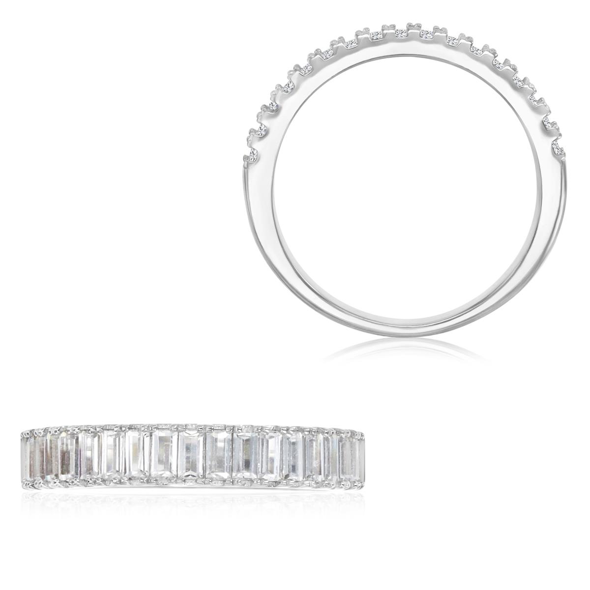 Sterling Silver Platinum Plated 3.7MM Polished White CZ Baguette Cut Semi Eternity Ring