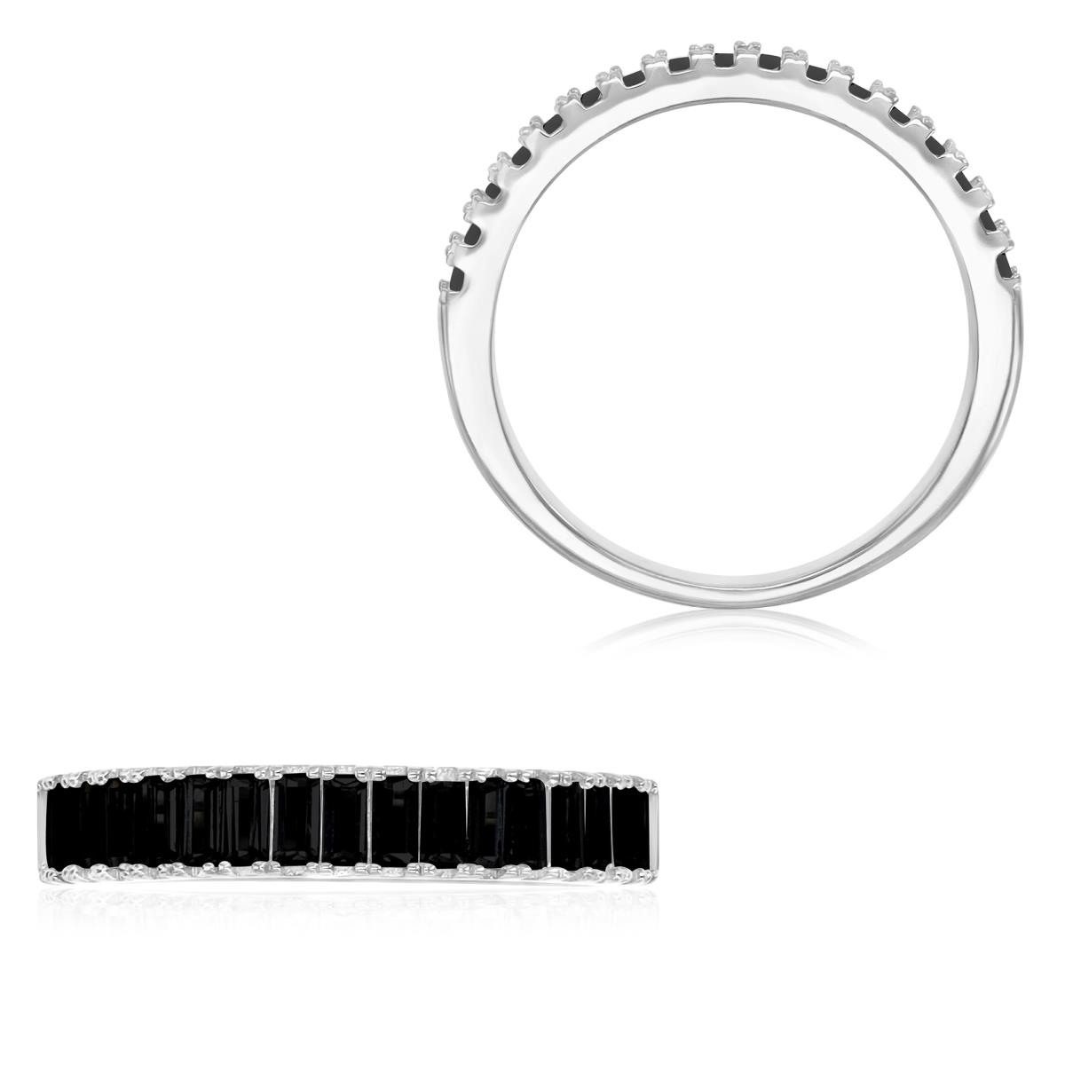 Sterling Silver Black & White 3.7MM Polished Black Spinel Baguette Cut Semi Eternity Ring