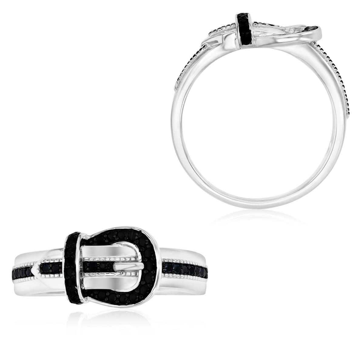 Sterling Silver Black & White 8.2MM Polished Black Spinel Belt Buckle Ring