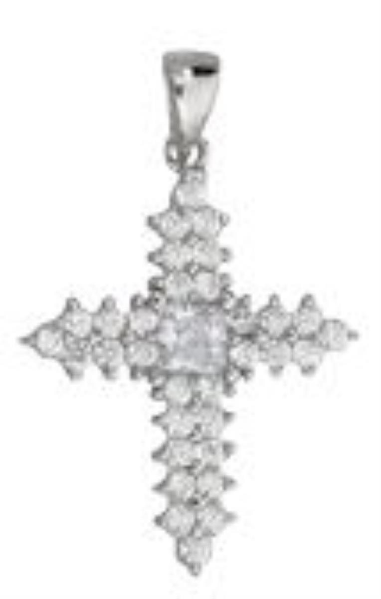 Sterling Silver Rhodium Micropave Cross 18" Necklace