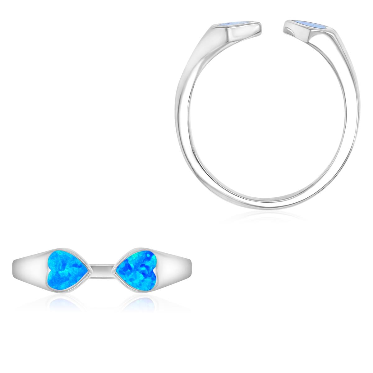 Sterling Silver Rhodium 5mm Created Blue Opal Hearts Fashion Ring
