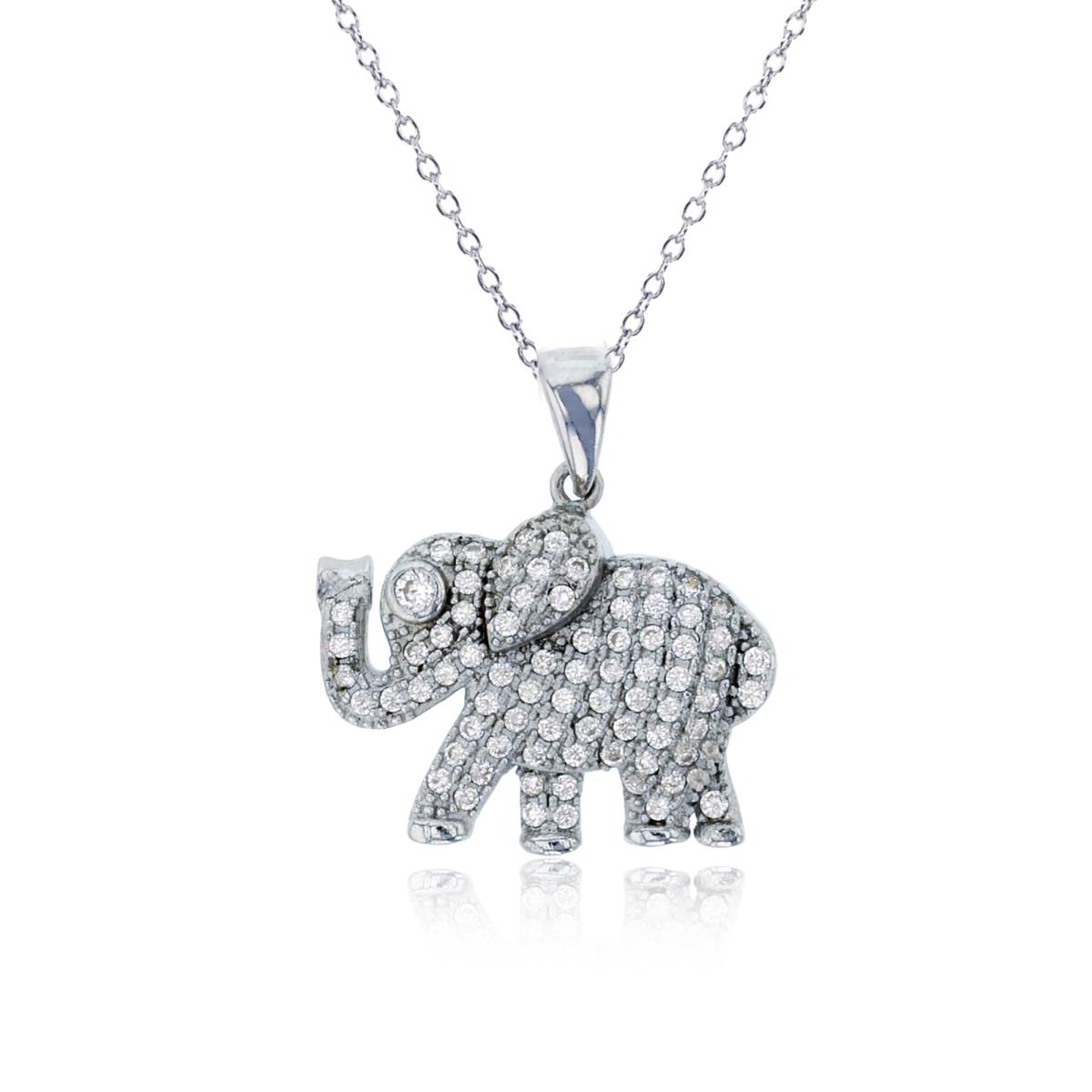 Sterling Silver Rhodium Micropave Elephant 18" Necklace