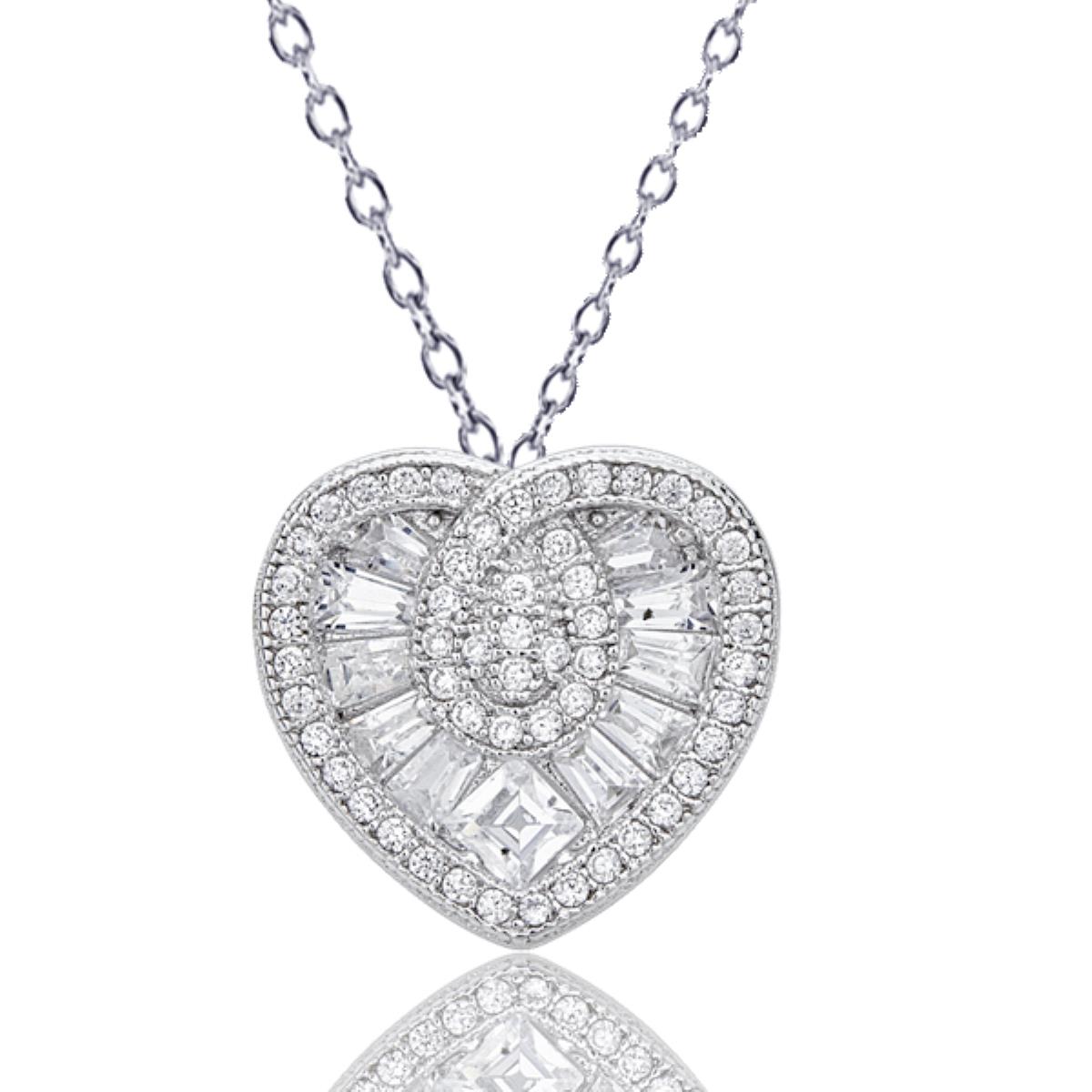 Sterling Silver Rhodium Multi-Cut Micropave Heart 18" Necklace