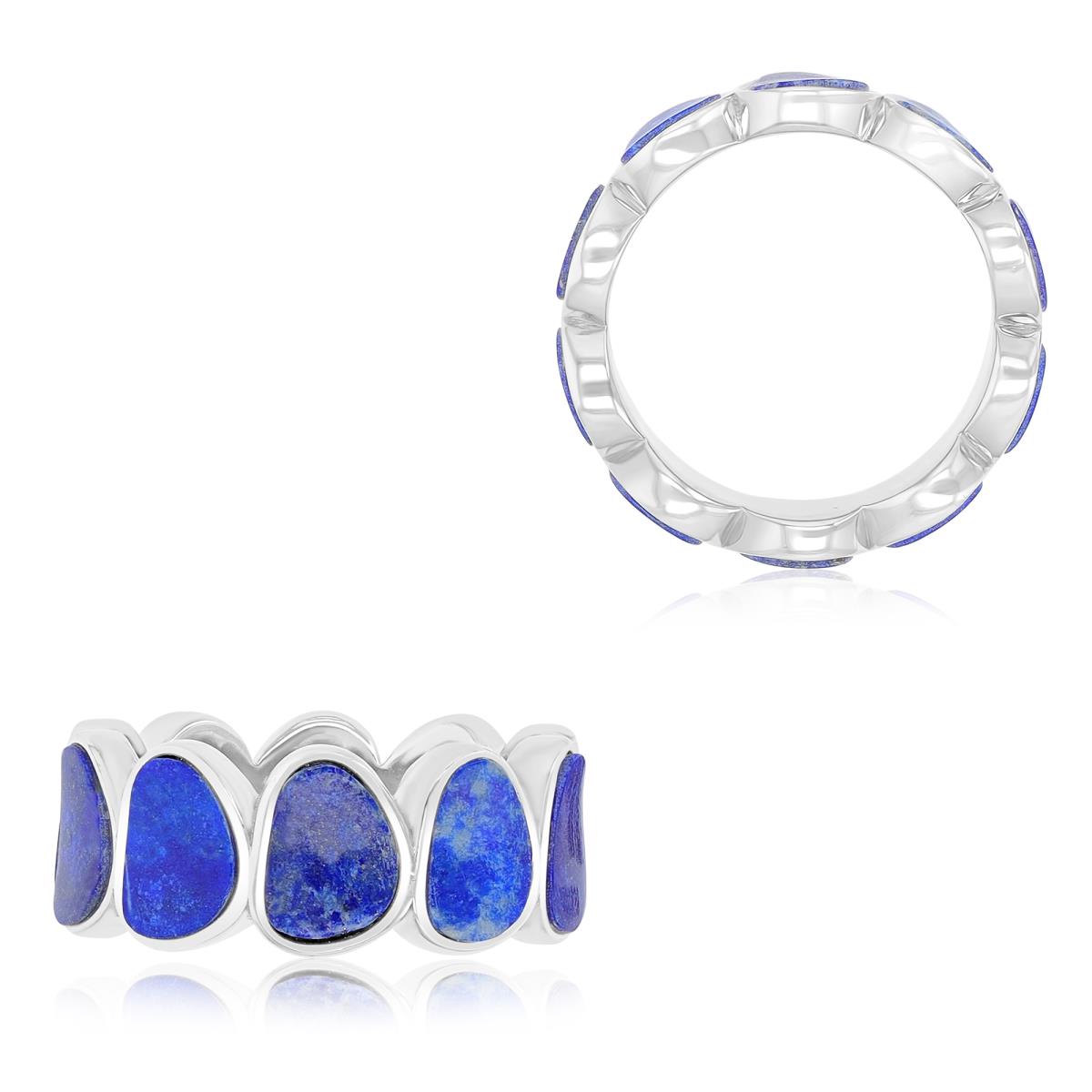Sterling Silver Rhodium 9mm Egg Shaped Lapis Band Ring