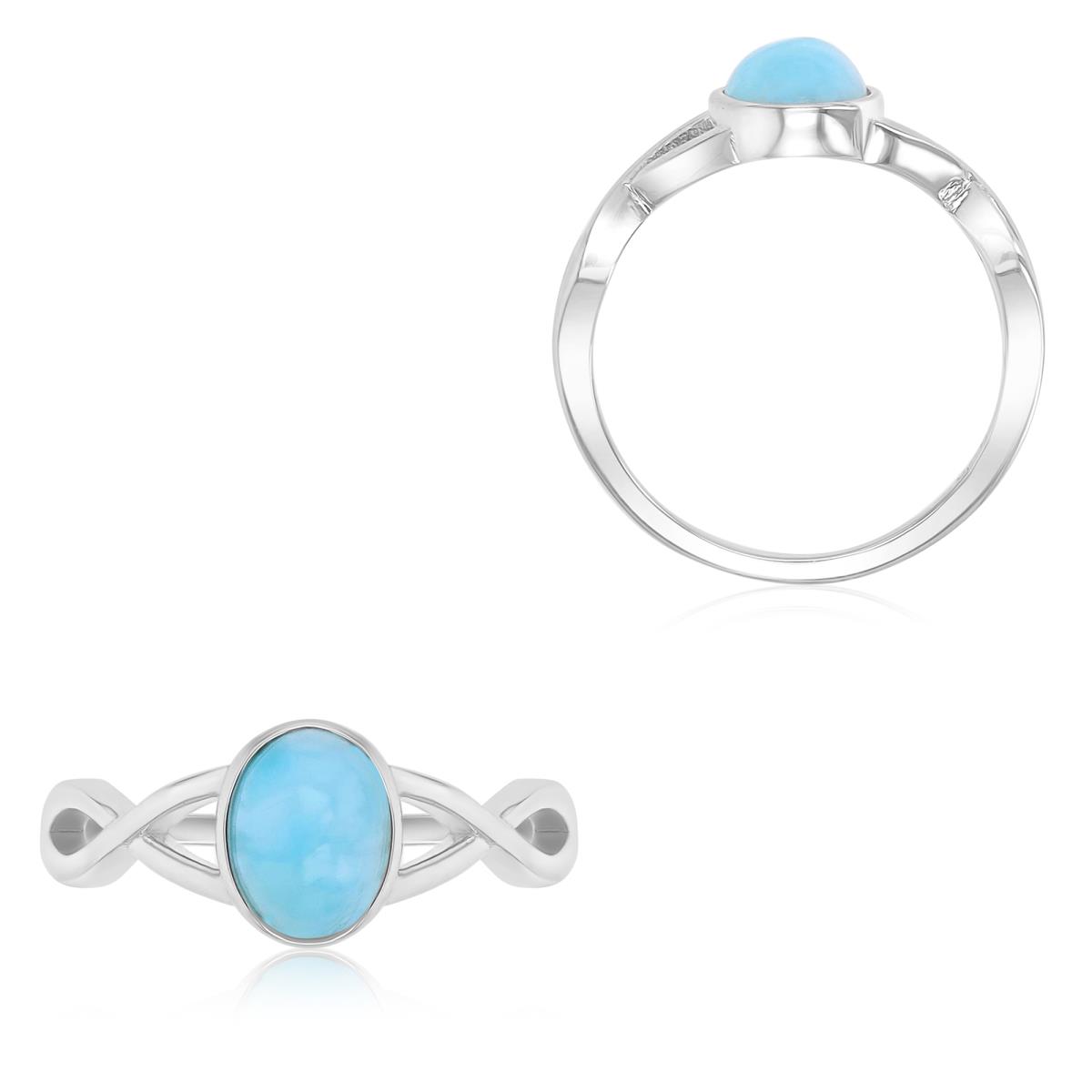Sterling Silver Rhodium 7x9mm Larimar In Knot Fashion Ring