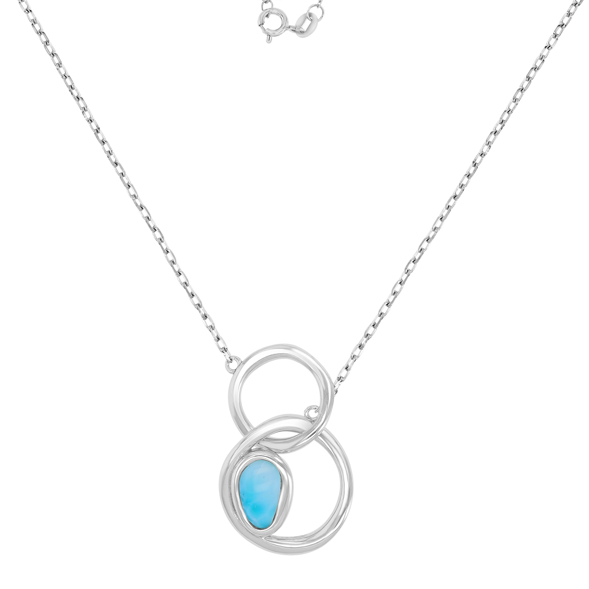 Sterling Silver Rhodium 17x28mm Larimar Dangling Intertwined Circles16+2" Necklace
