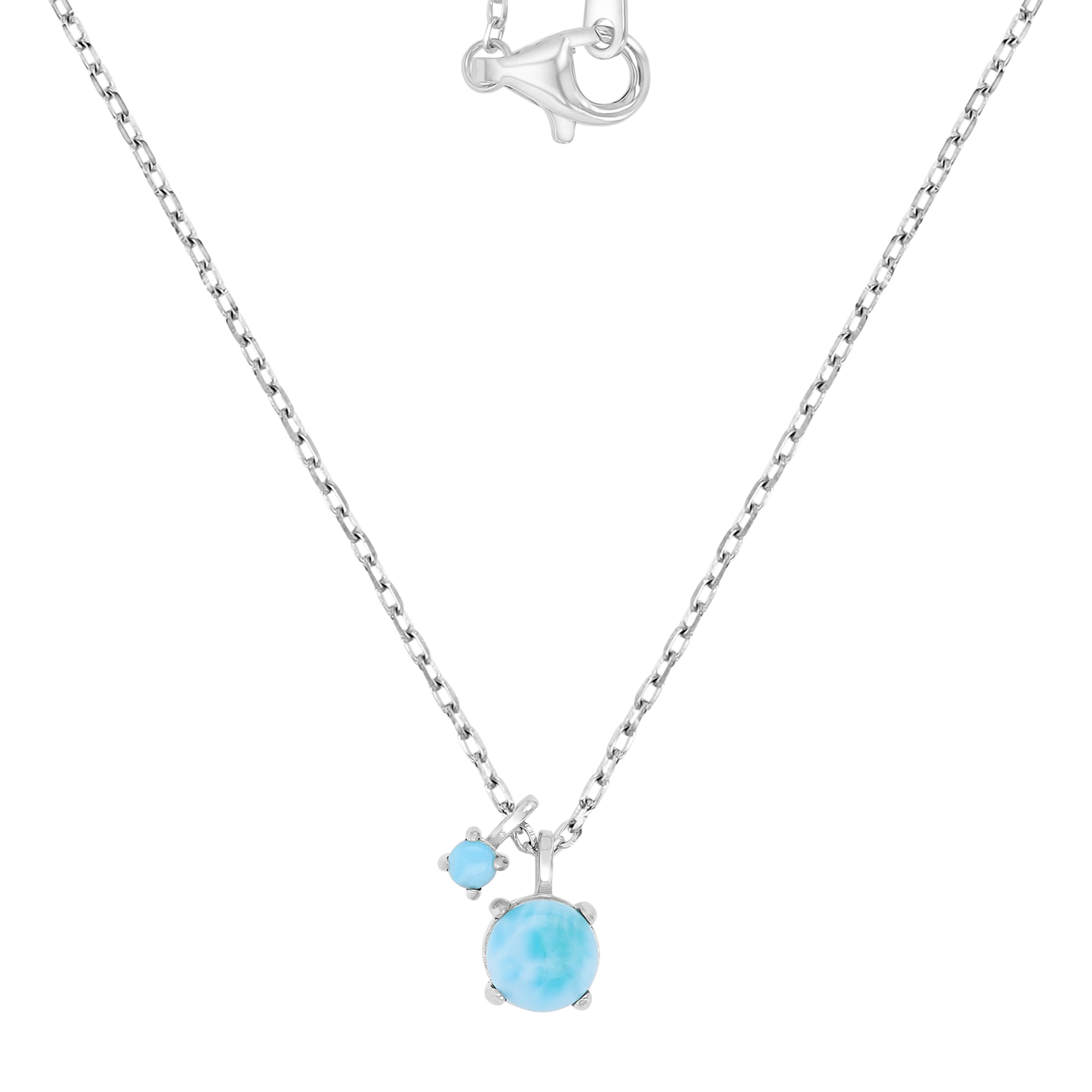 Sterling Silver Rhodium 7x8mm Two Dangling Larimar 16+2" Necklace