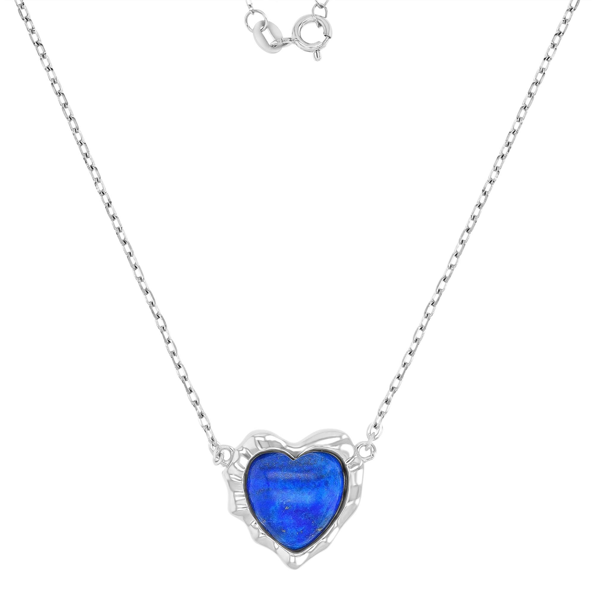 Sterling Silver Rhodium 15x15mm Heart Lapis 16+2" Necklace