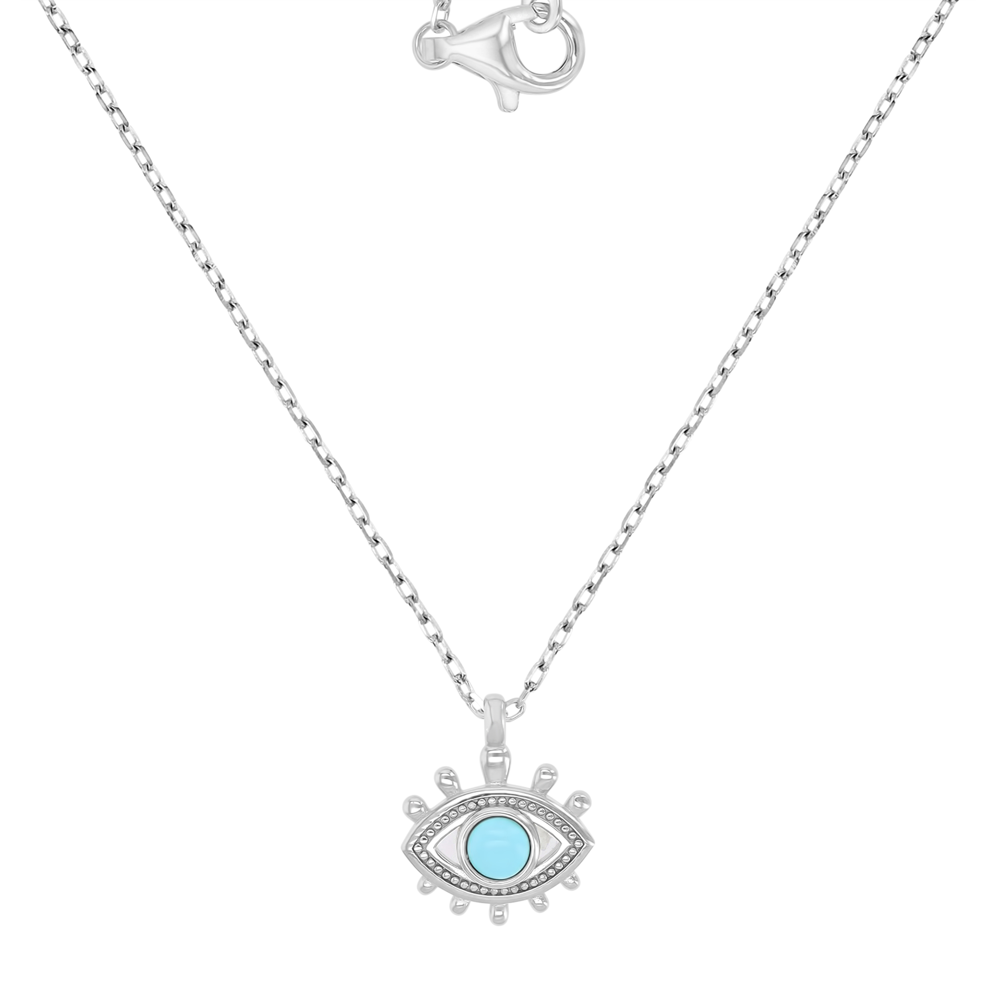 Sterling Silver Rhodium 12x15mm Turquoise Dangling Evil Eye 16+2" Necklace