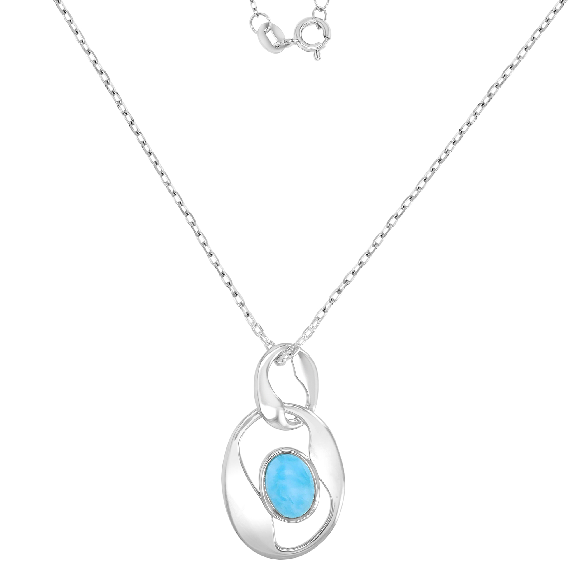 Sterling Silver Rhodium 16x26mm Larimar Dangling Intertwined Circles 16+2" Necklace