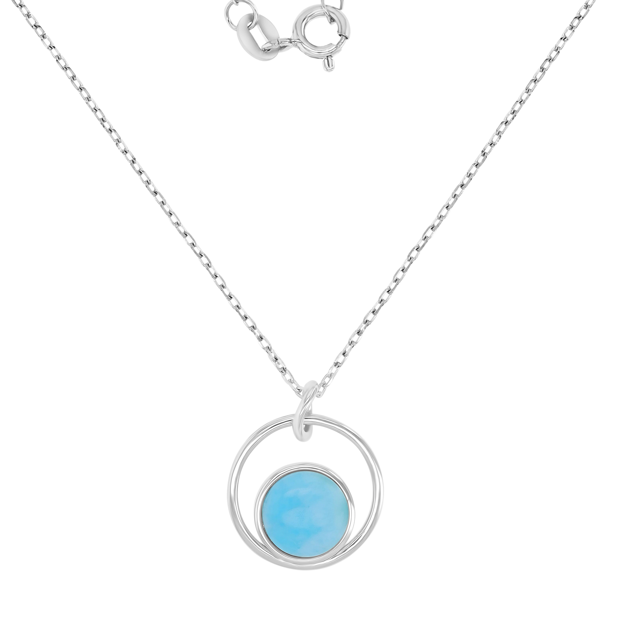 Sterling Silver Rhodium 18x22mm Larimar Dangling Hollow Circles 16+2" Necklace