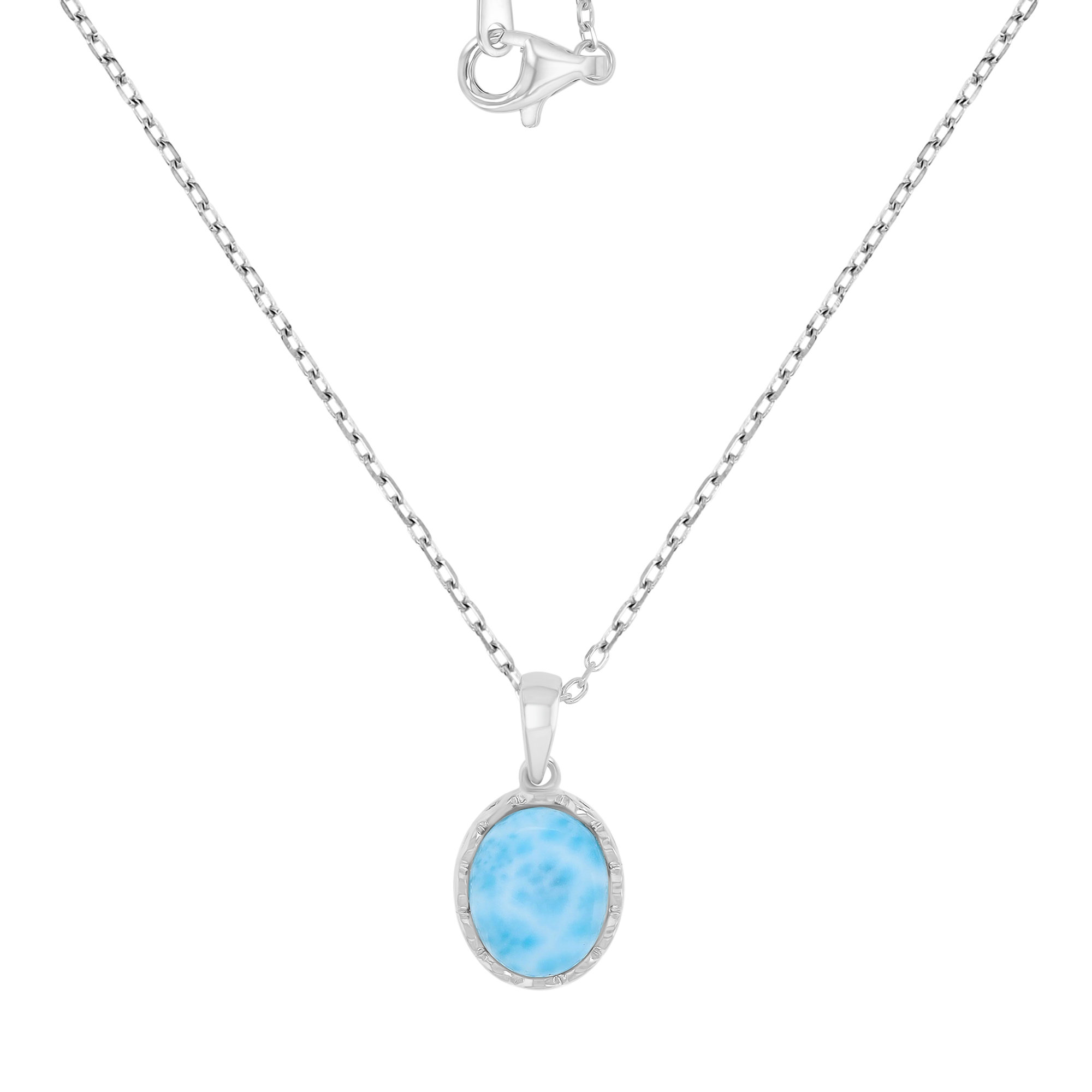 Sterling Silver Rhodium 11x20mm Dangling Oval Larimar 16+2" Necklace