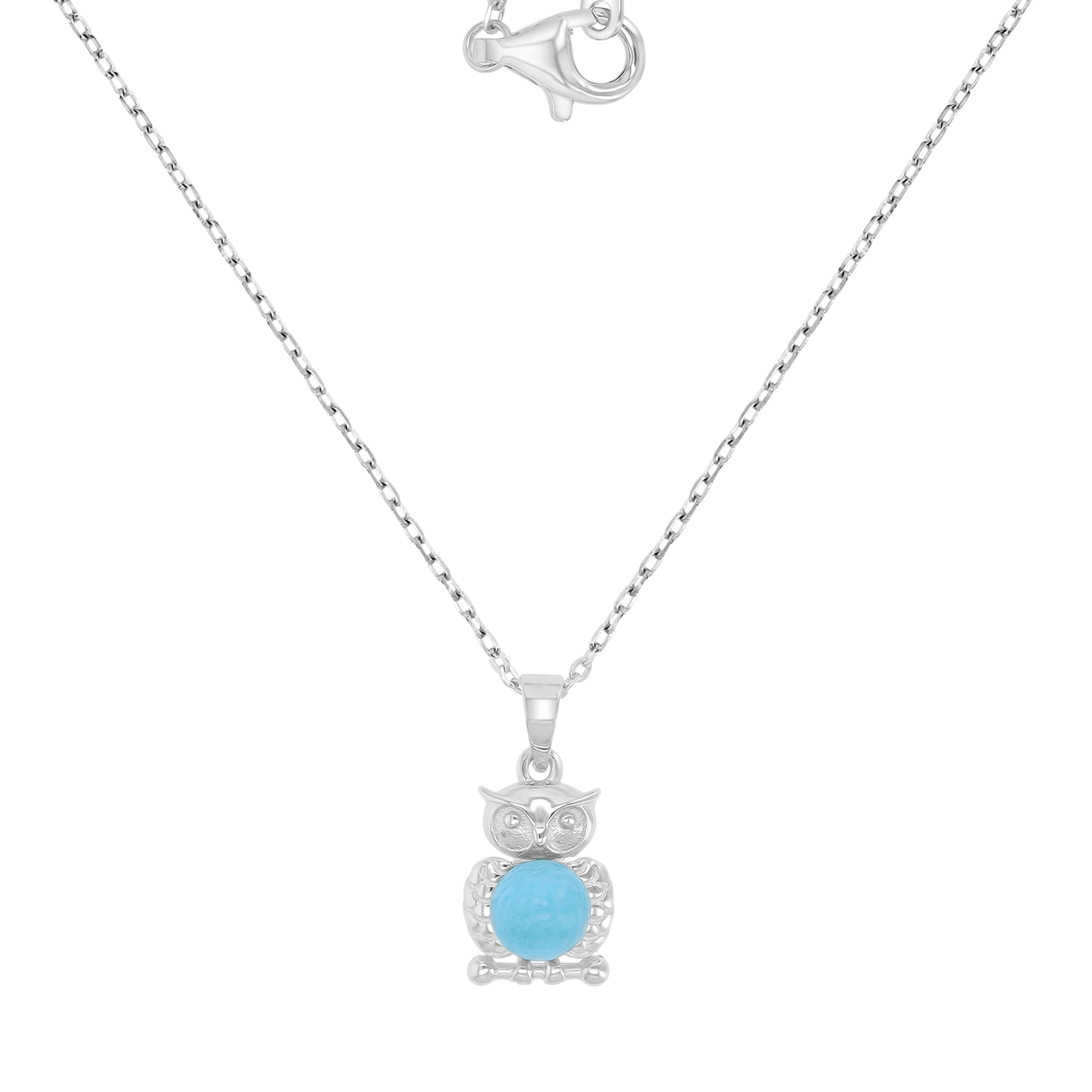 Sterling Silver Rhodium 9x19mm Larimar Dangling Owl 16+2" Necklace