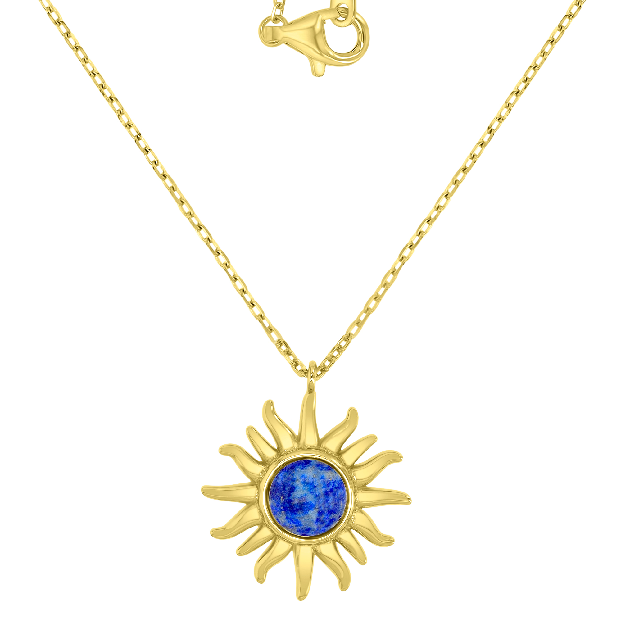 Sterling Silver Yellow 21x24mm Lapis Dangling Sun 16+2" Necklace