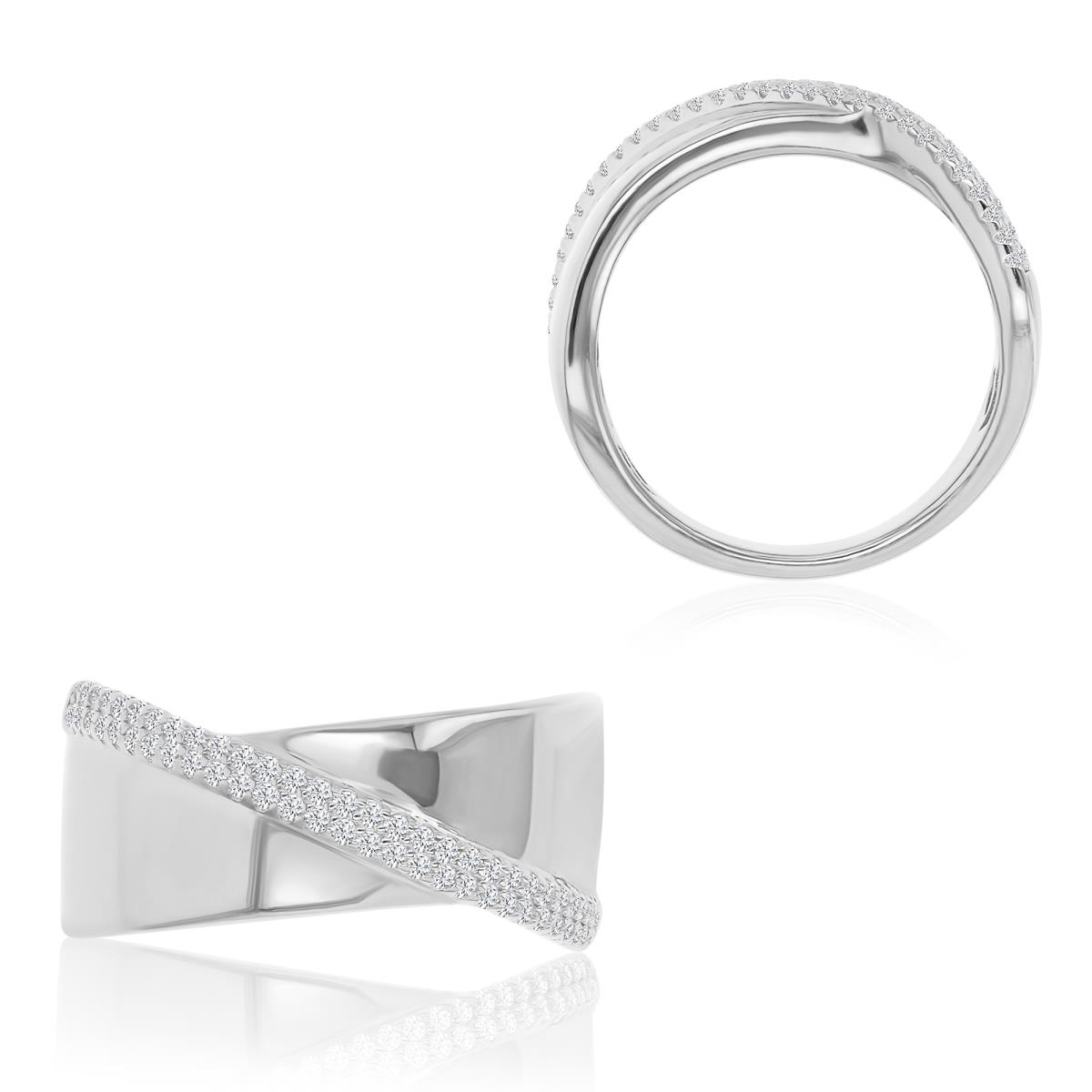 Sterling Silver Rhodium 10mm White CZ Crossover Fashion Ring