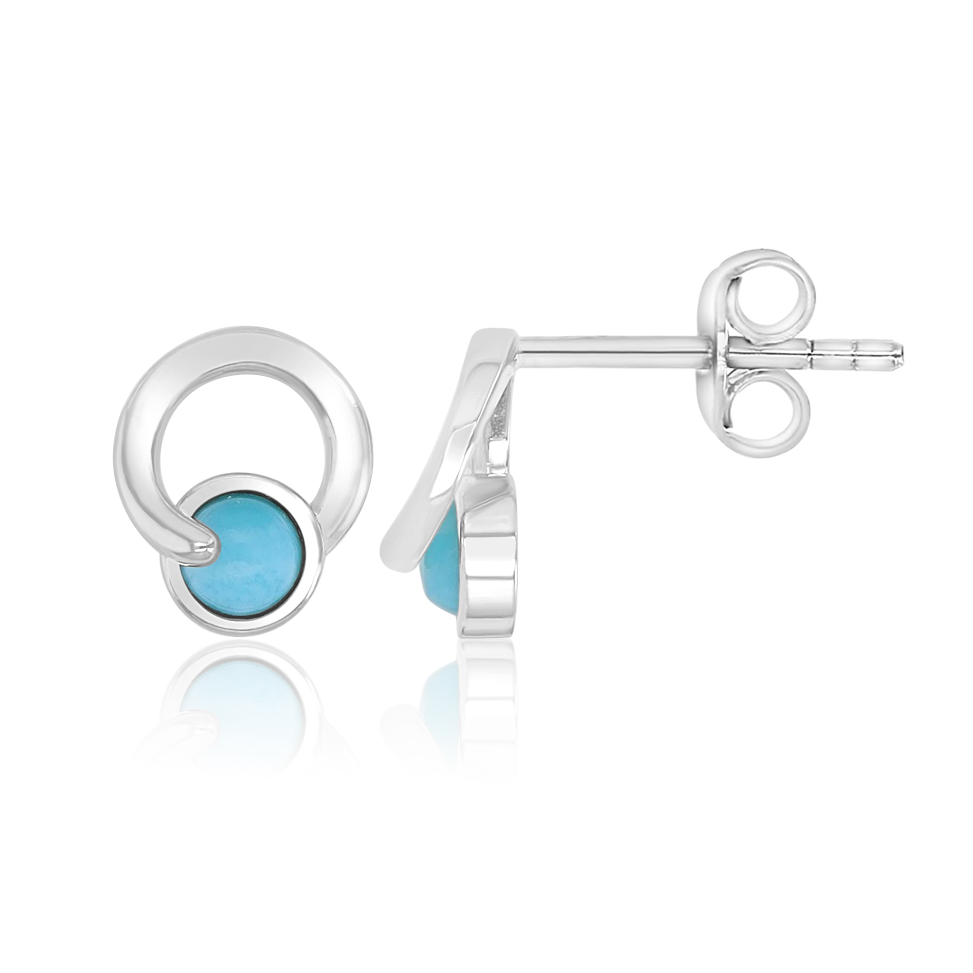 Sterling Silver Rhodium 9x10mm Larimar Abstract Hollow Circle Stud Earrings