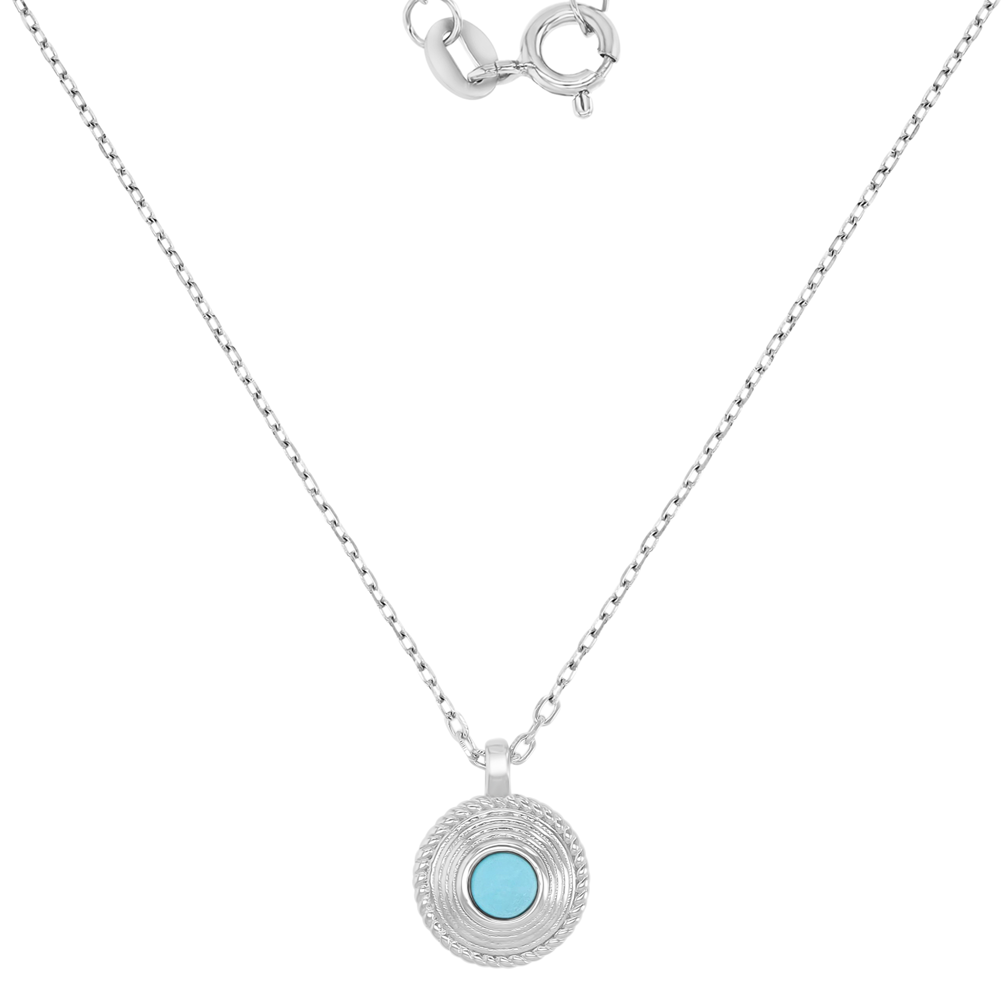 Sterling Silver Rhodium 10x13mm Round Turquoise Dangling 16+2" Necklace