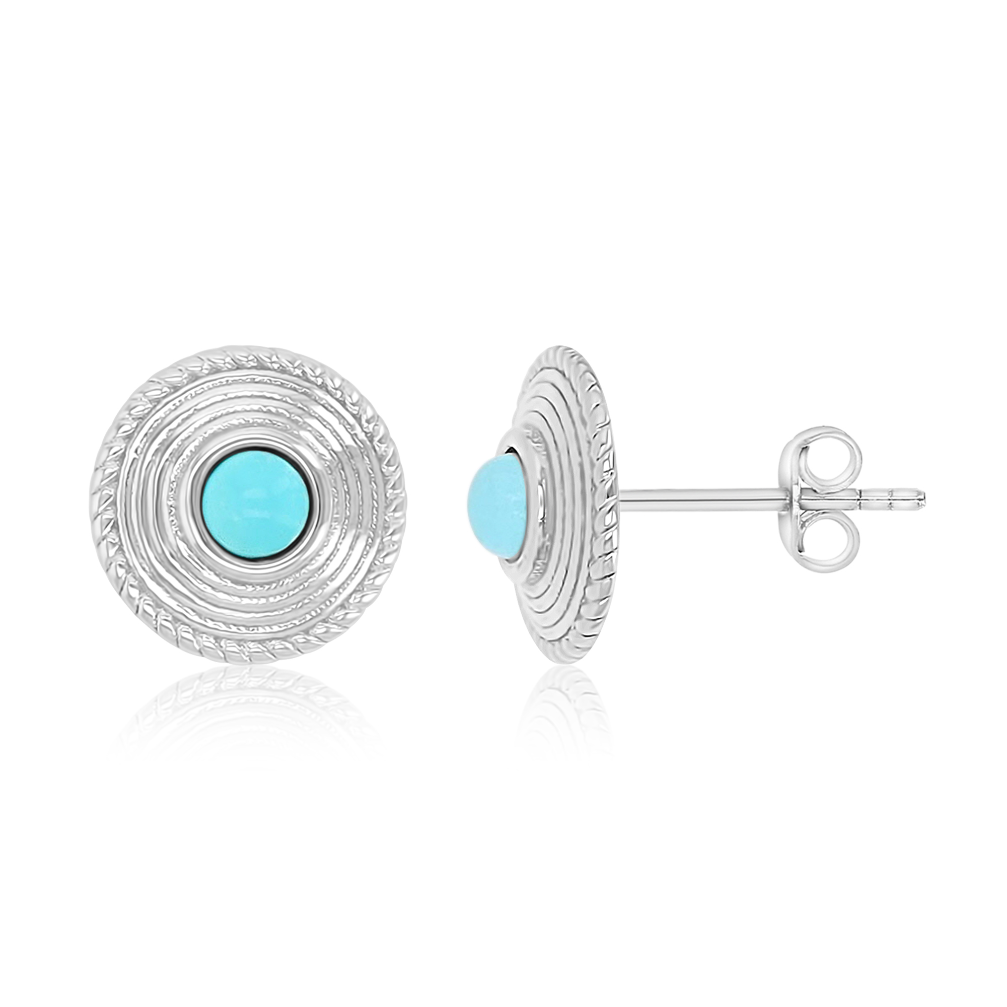 Sterling Silver Rhodium 9x9mm Round Turquoise Stud Earrings