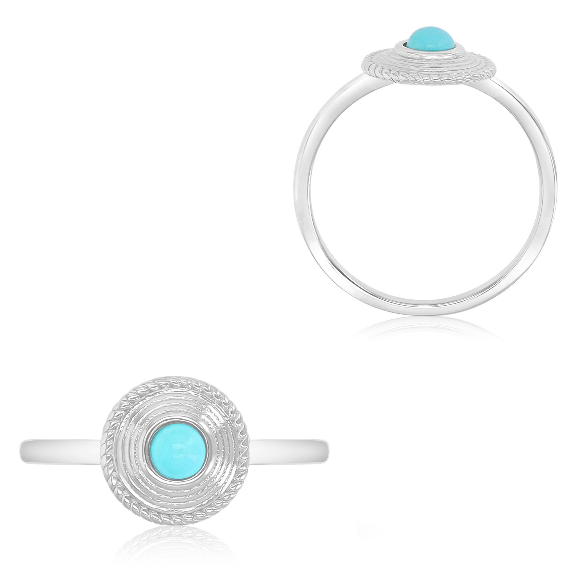 Sterling Silver Rhodium 10x10mm Round Turquoise Ring
