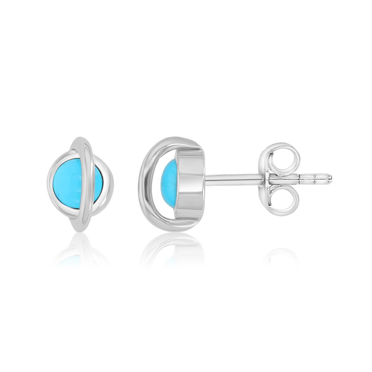 Sterling Silver Rhodium 5x7mm Round Turquoise Stud Earrings