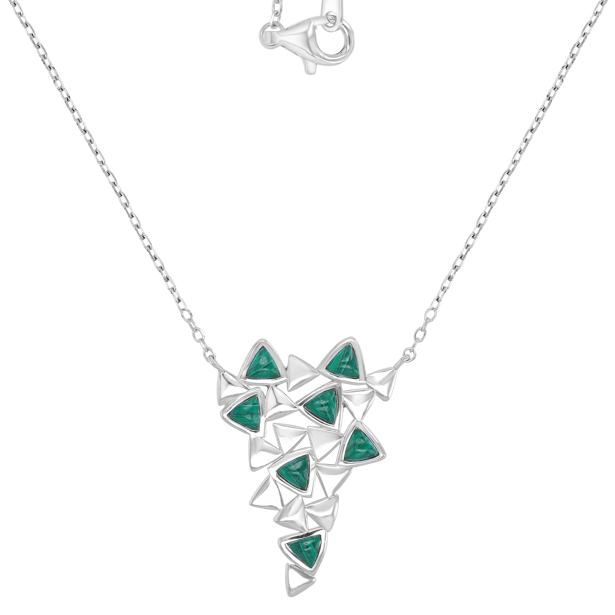 Sterling Silver Rhodium 21x30mm Malachite Abstract Tree Dangling 16+2" Necklace