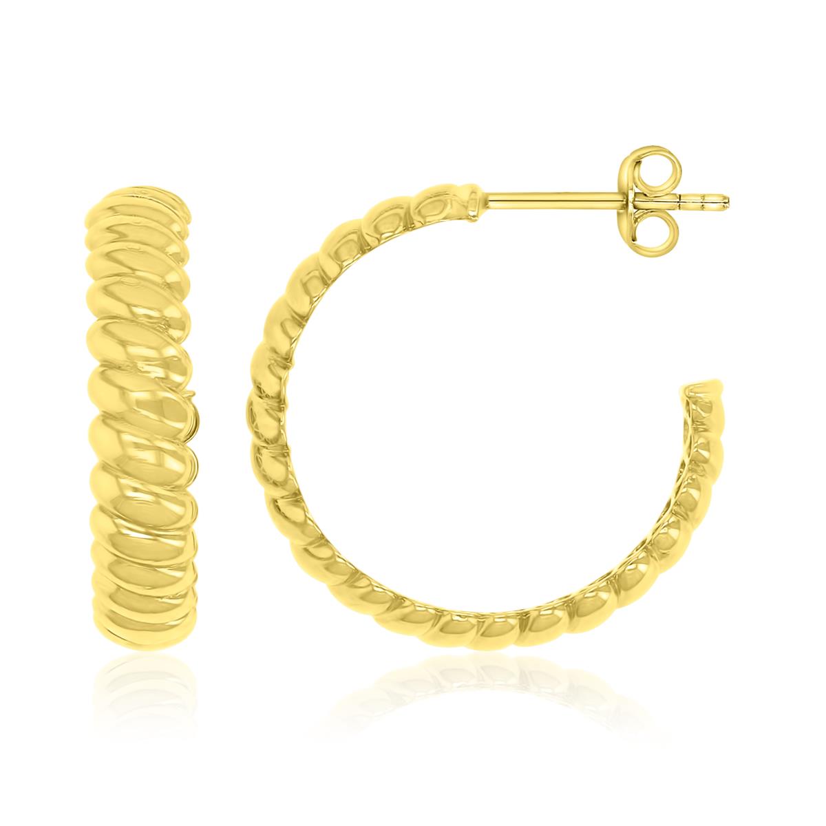 14K Yellow Gold 4.8x21.5mm Ribbed J -Hoop Earrings