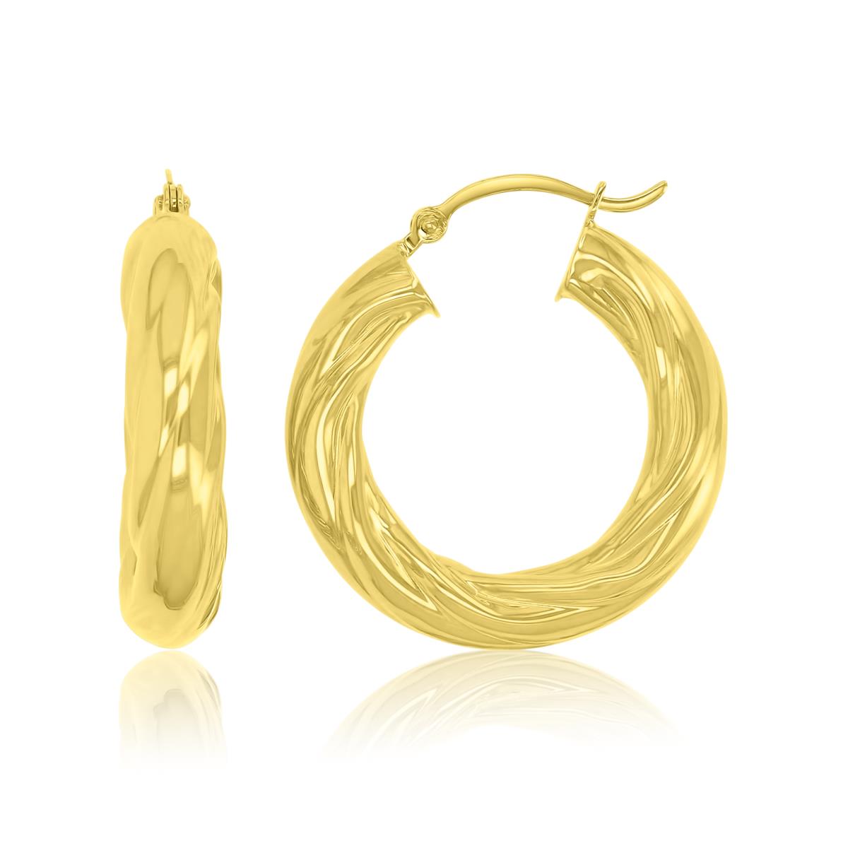 14K Yellow Gold 5x25mm Twisted Hoop Earrings