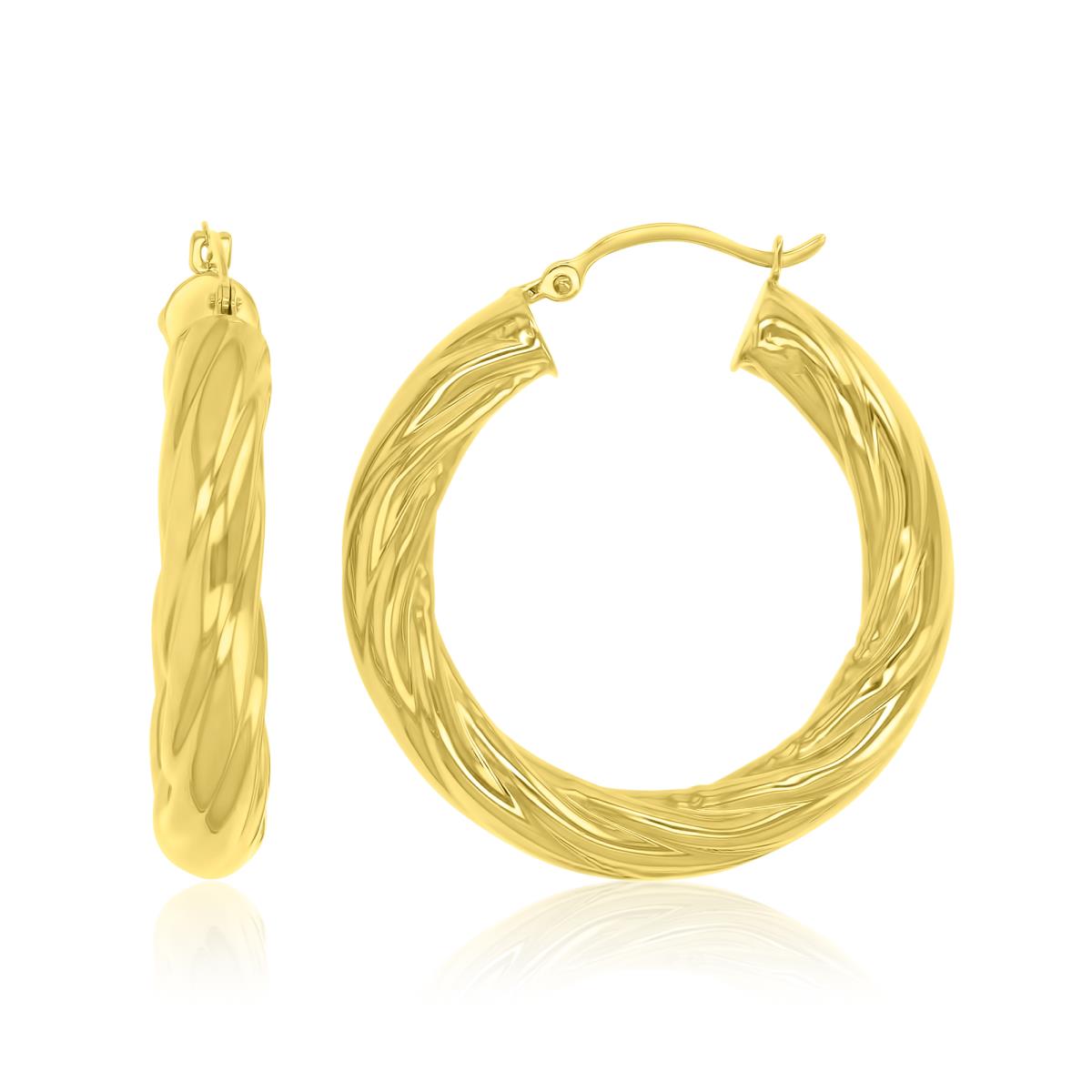 14K Yellow Gold 5x30mm Twisted Hoop Earrings