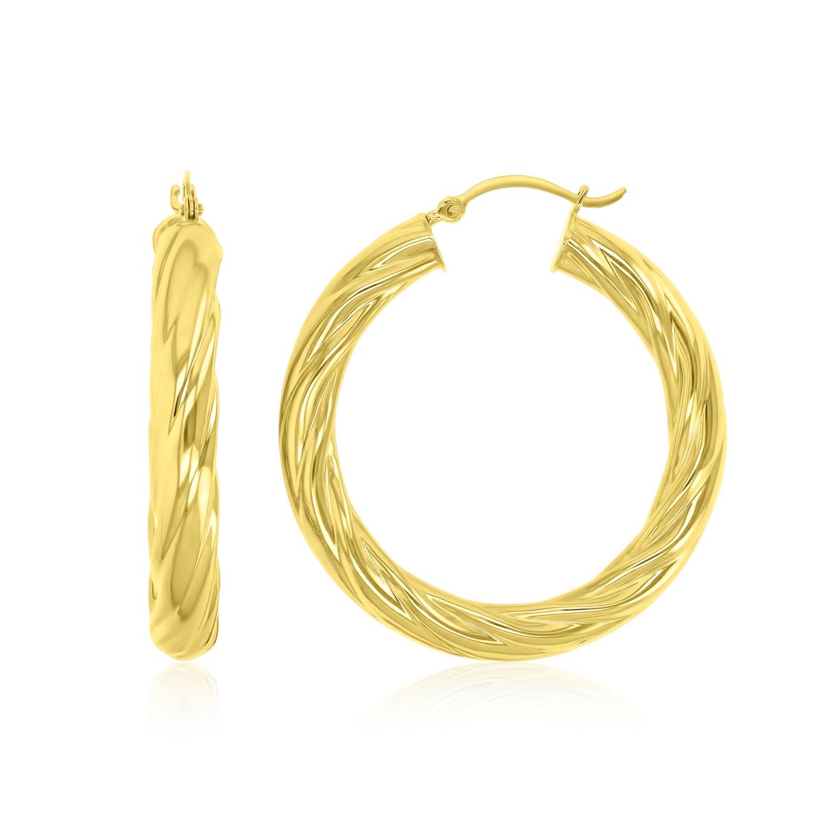 14K Yellow Gold 5x35mm Twisted Hoop Earrings
