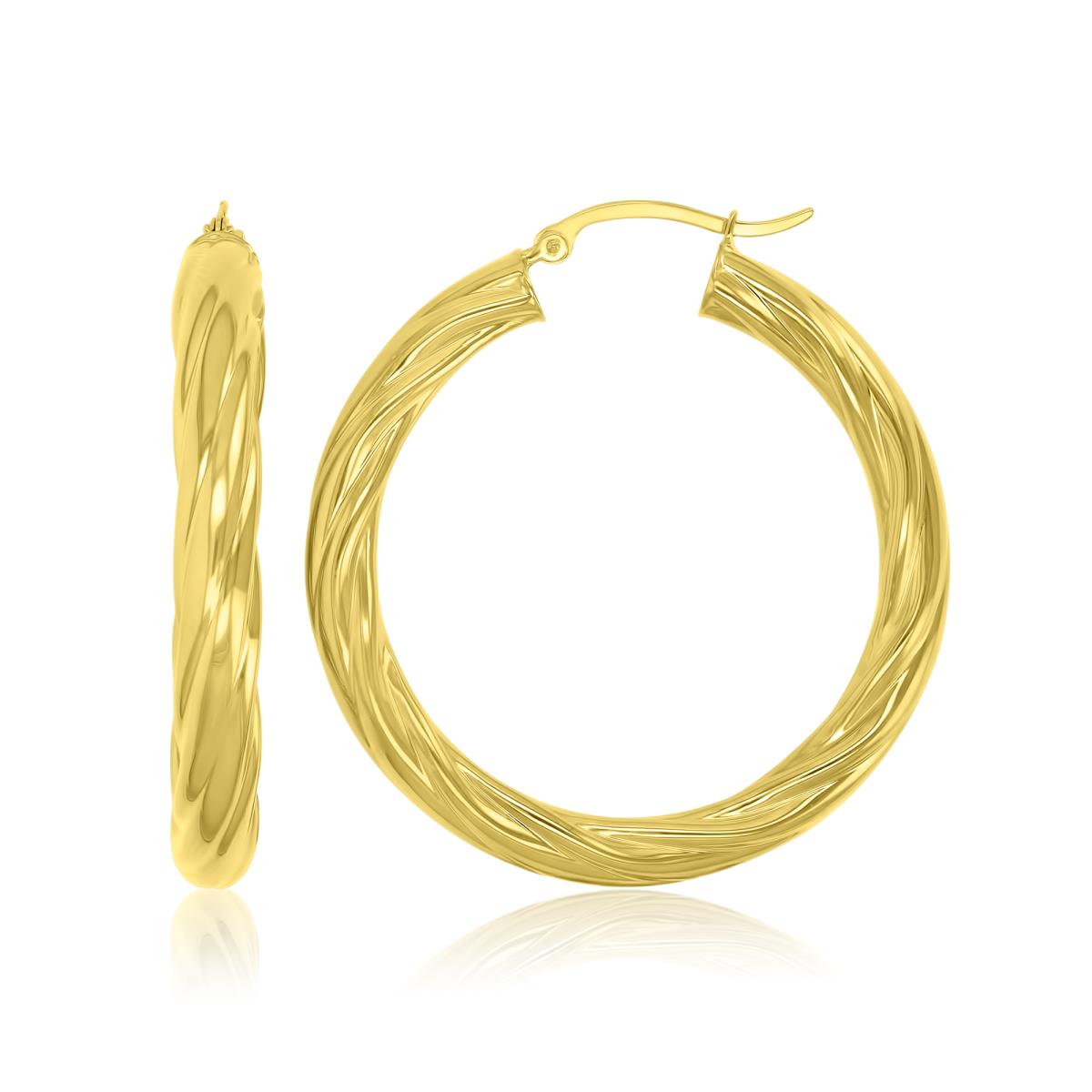 14K Yellow Gold 5x40mm Twisted Hoop Earrings