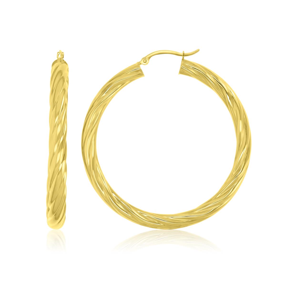14K Yellow Gold 5x50mm Twisted Hoop Earrings