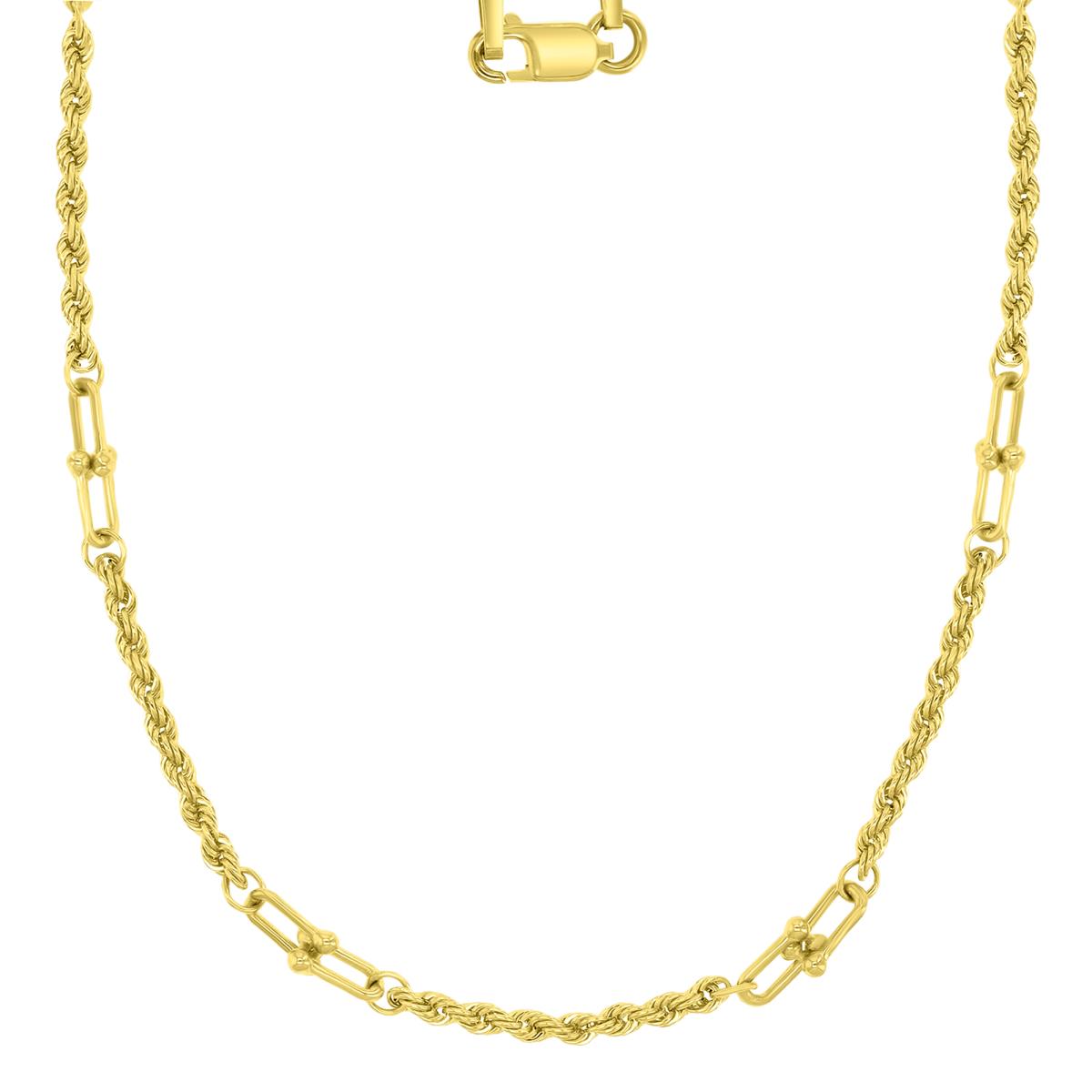 14K Yellow Gold 2.6mm Rope Stations 18" Necklace