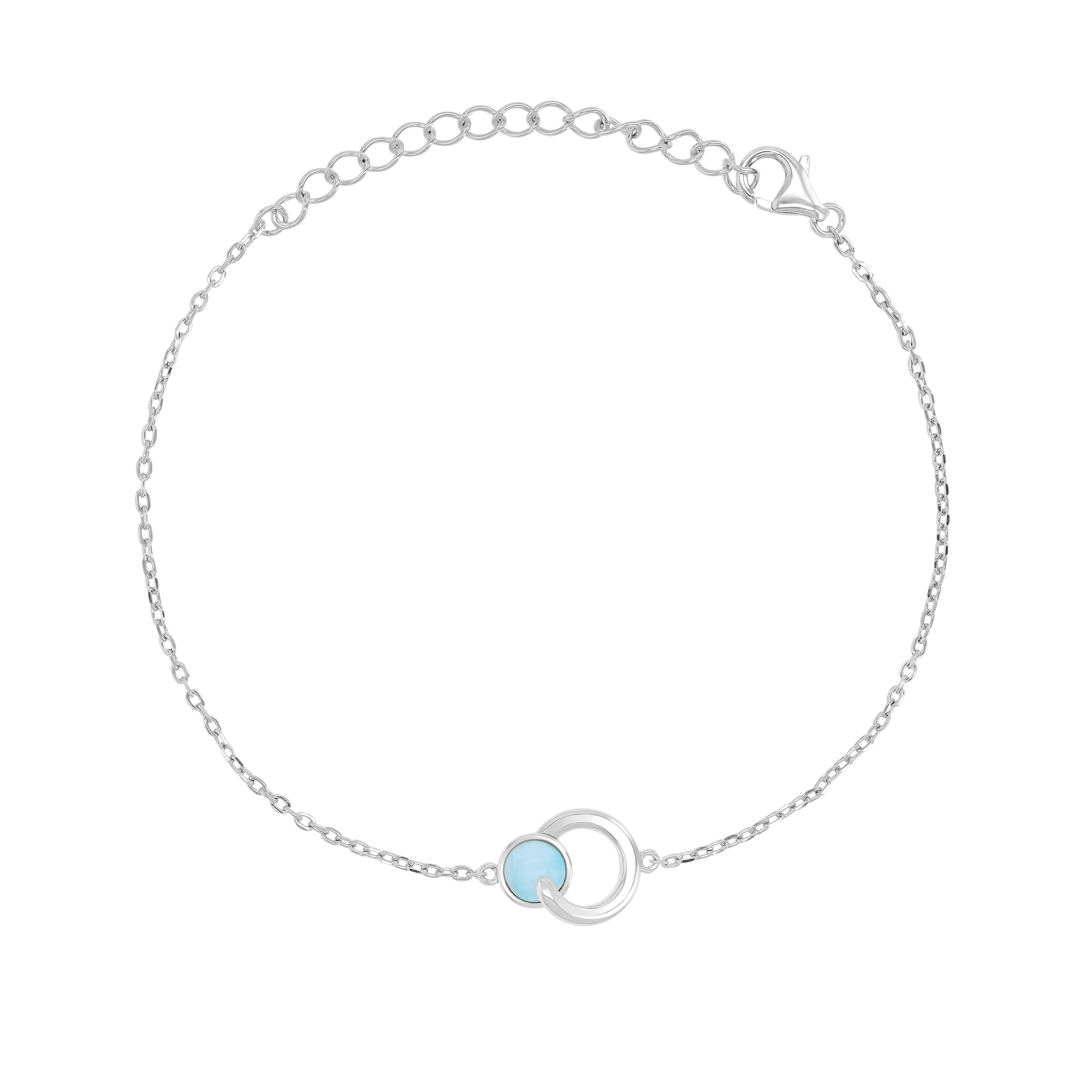 Sterling Silver Rhodium 11x15mm Larimar Abstract Hollow Circle 7+1" Bracelet
