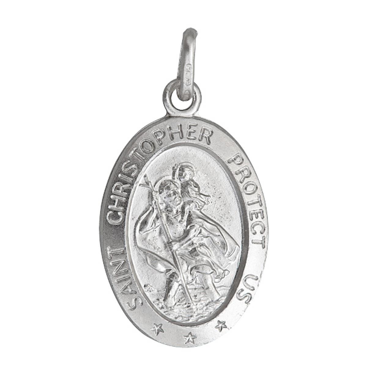 Sterling Silver Rhodium Oval St. Christopher Medal 18" Necklace