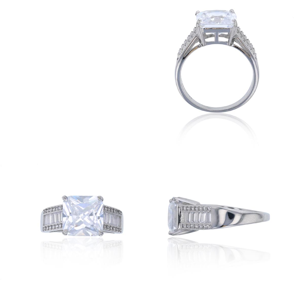 Sterling Silver Rhodium 10.00mm Princess Cut Engagement Ring