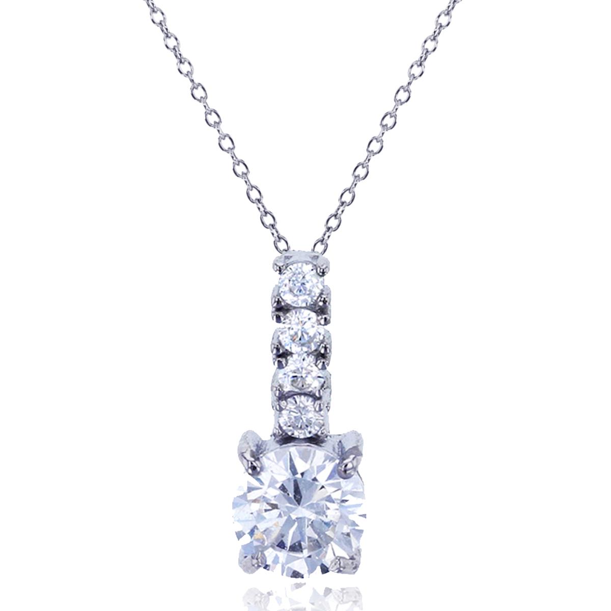 Sterling Silver Rhodium 6mm Round Cut Micropave Drop 18" Diamond Cut Cable Chain Necklace