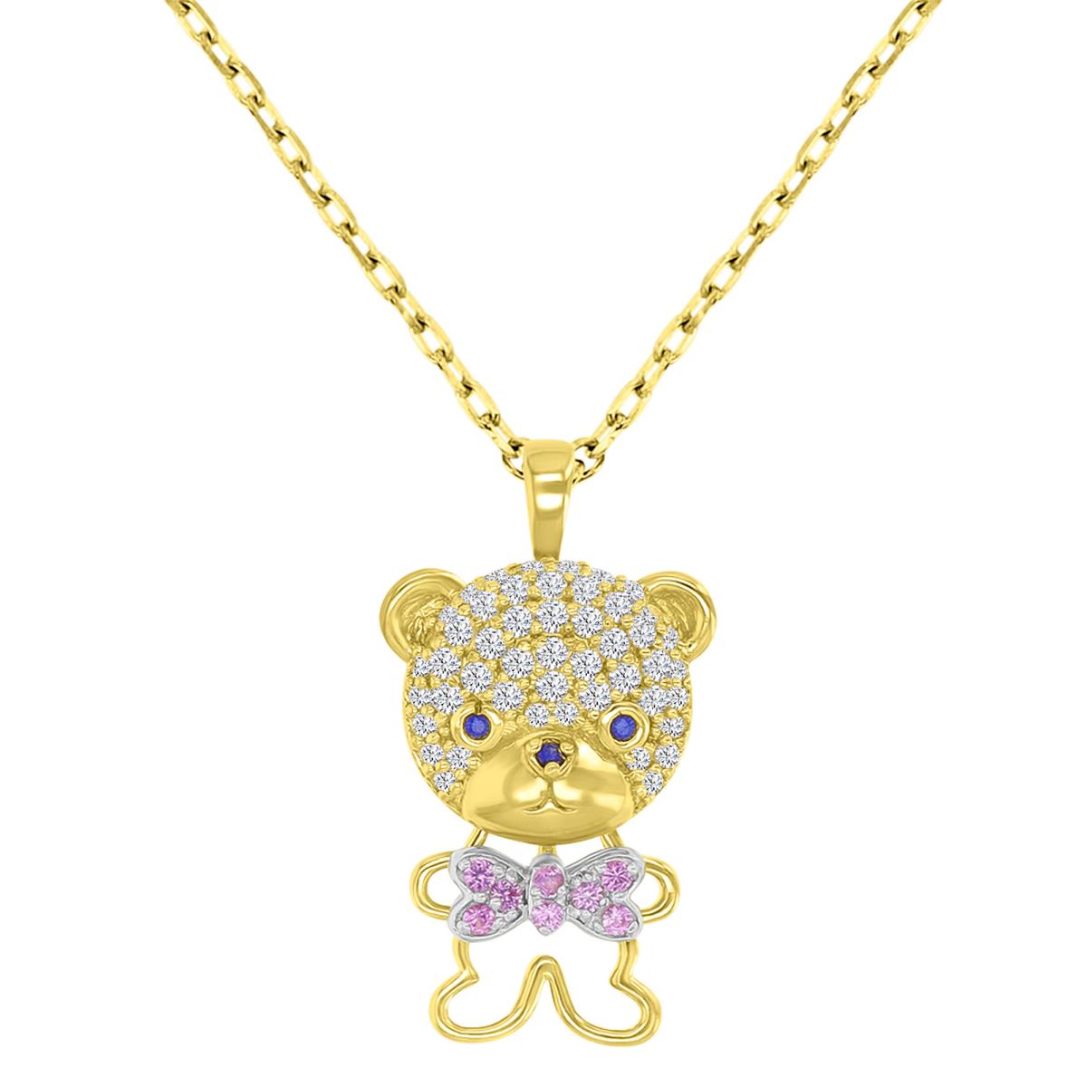 Sterling Silver Yellow Multicolor Bear 18"Necklace