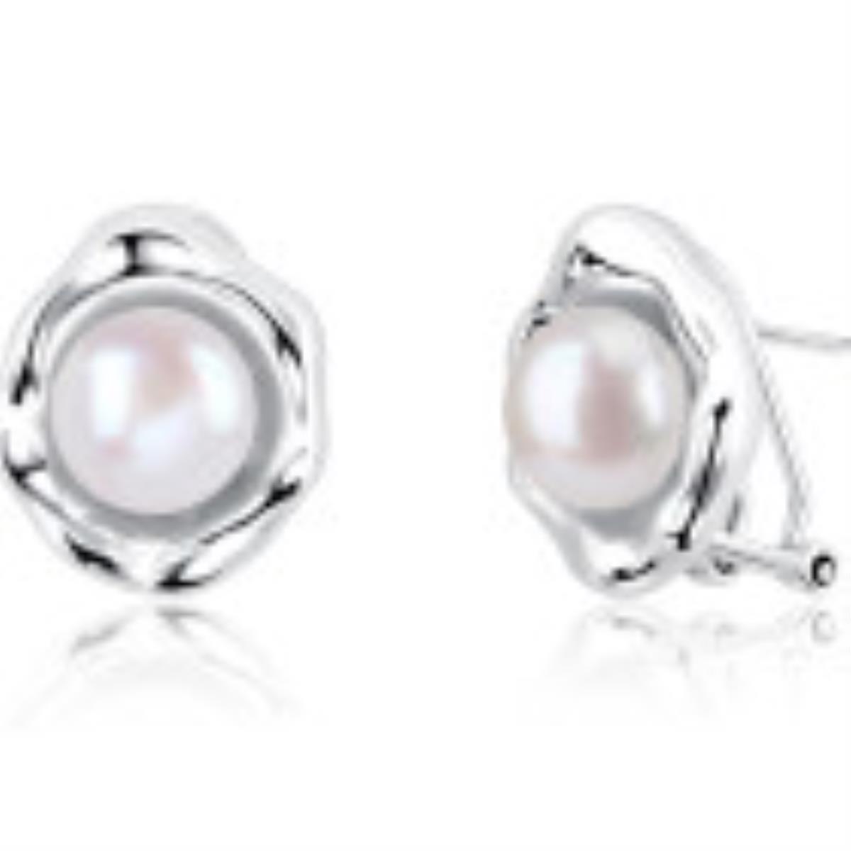 Sterling Silver Rhodium Freshwater Pearl 14x17mm Abstract Clip Earrings