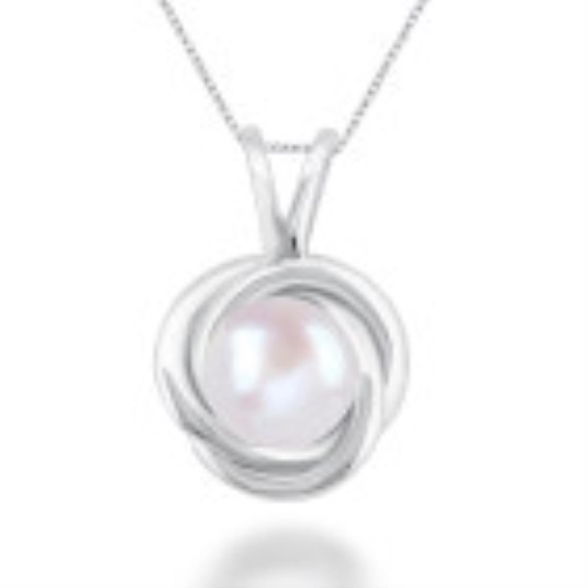 Sterling Silver Rhodium Freshwater Pearl & White CZ 11x16mm Knot Pendant