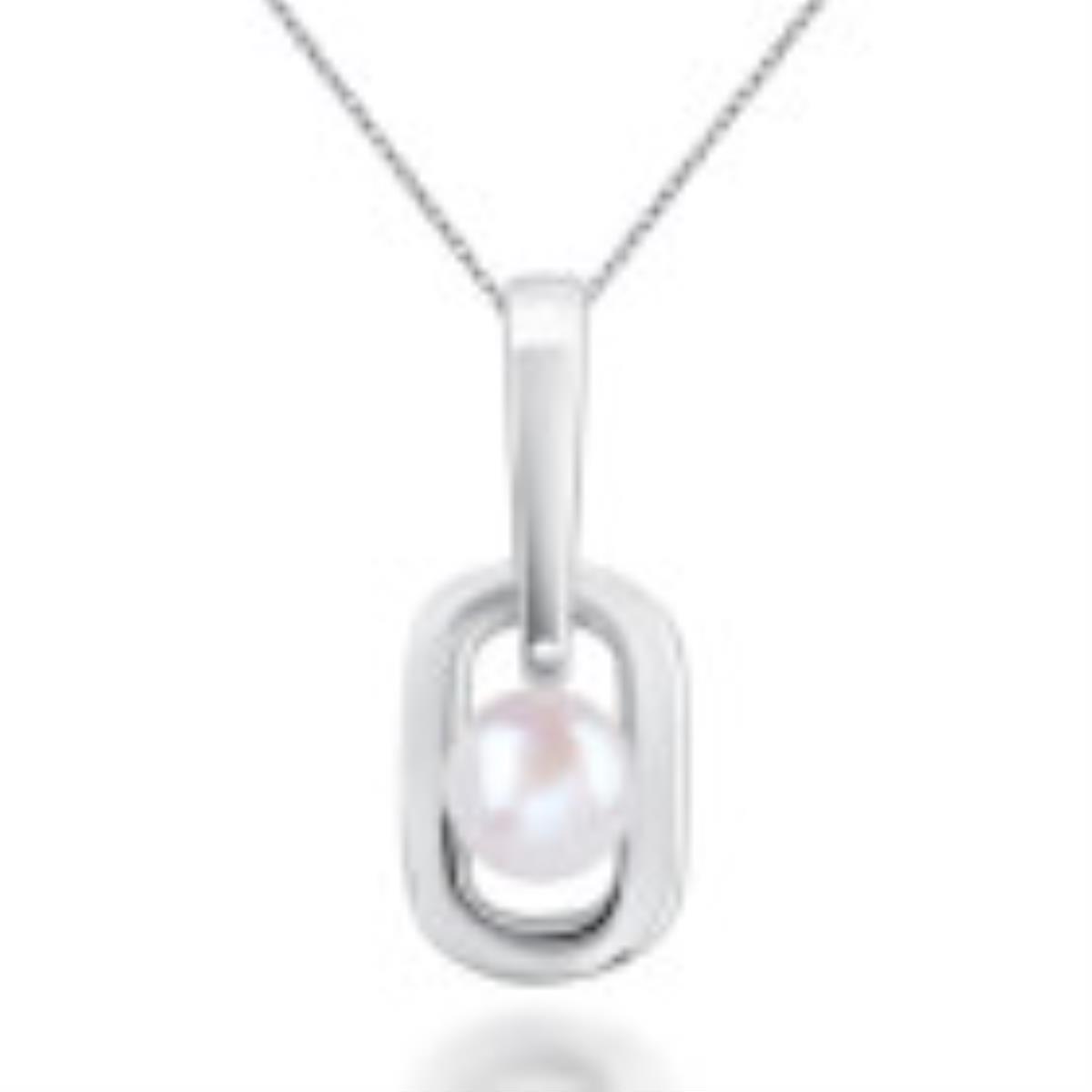 Sterling Silver Rhodium Freshwater Pearl 8x20mm Polished Intertwined Chain Pendant