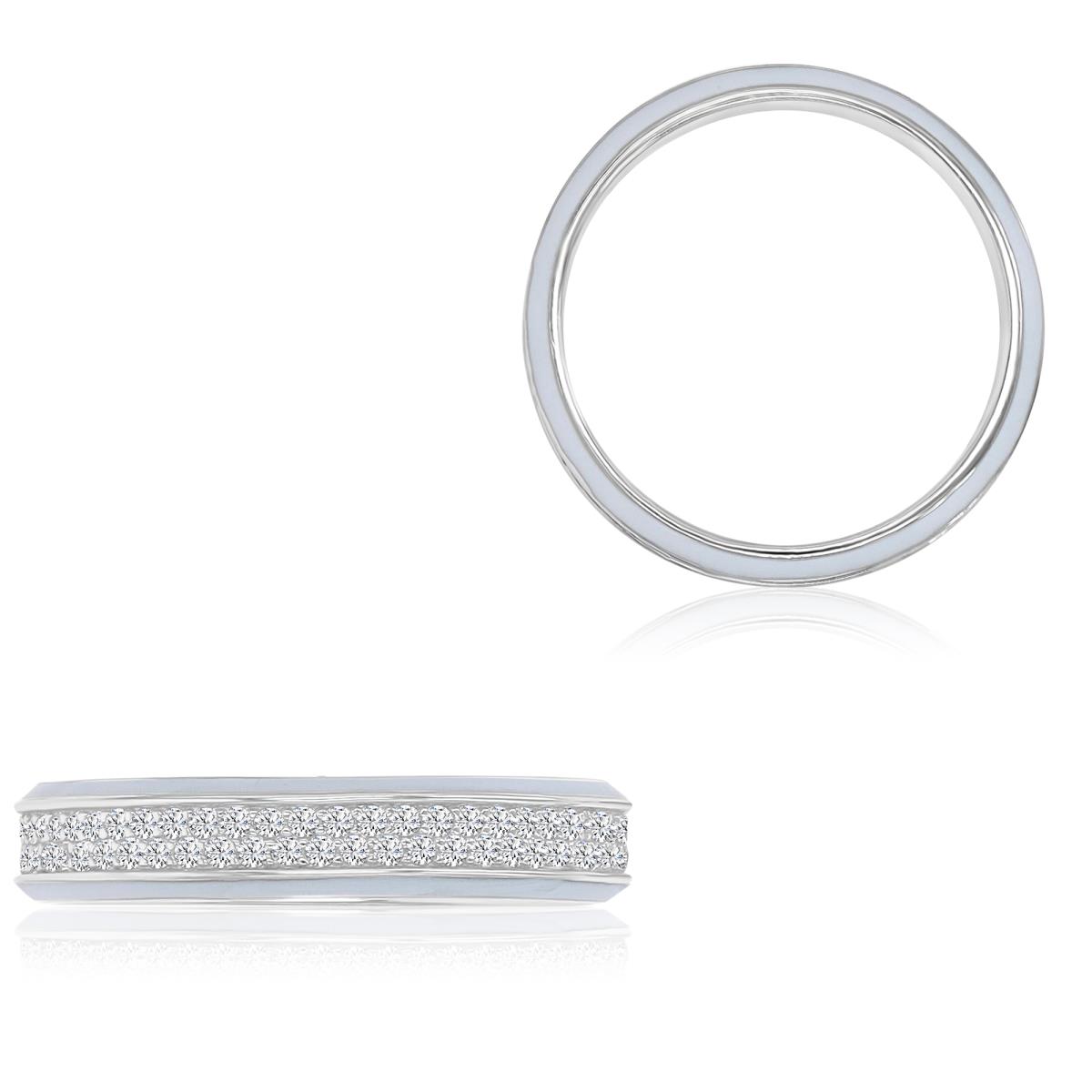 Sterling Silver Rhodium 4mm White Enamel & White CZ Pave Eternity Ring