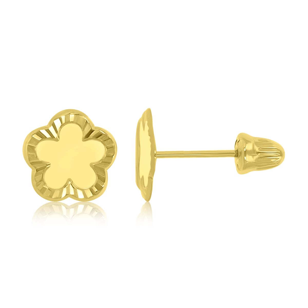 14K Yellow Gold 6.7mm DC Flower Stud Screw Back Earrings