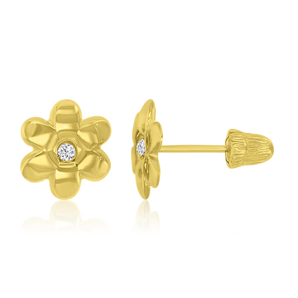 14K Yellow Gold 7.5mm Flower Screw Back Stud Earrings